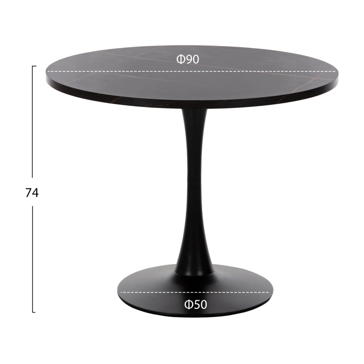 ROUND DINING TABLE ROLLO HM9421.12 MELAMINE IN BLACK MARBLE METAL LEG Φ90x74Hcm. [2]