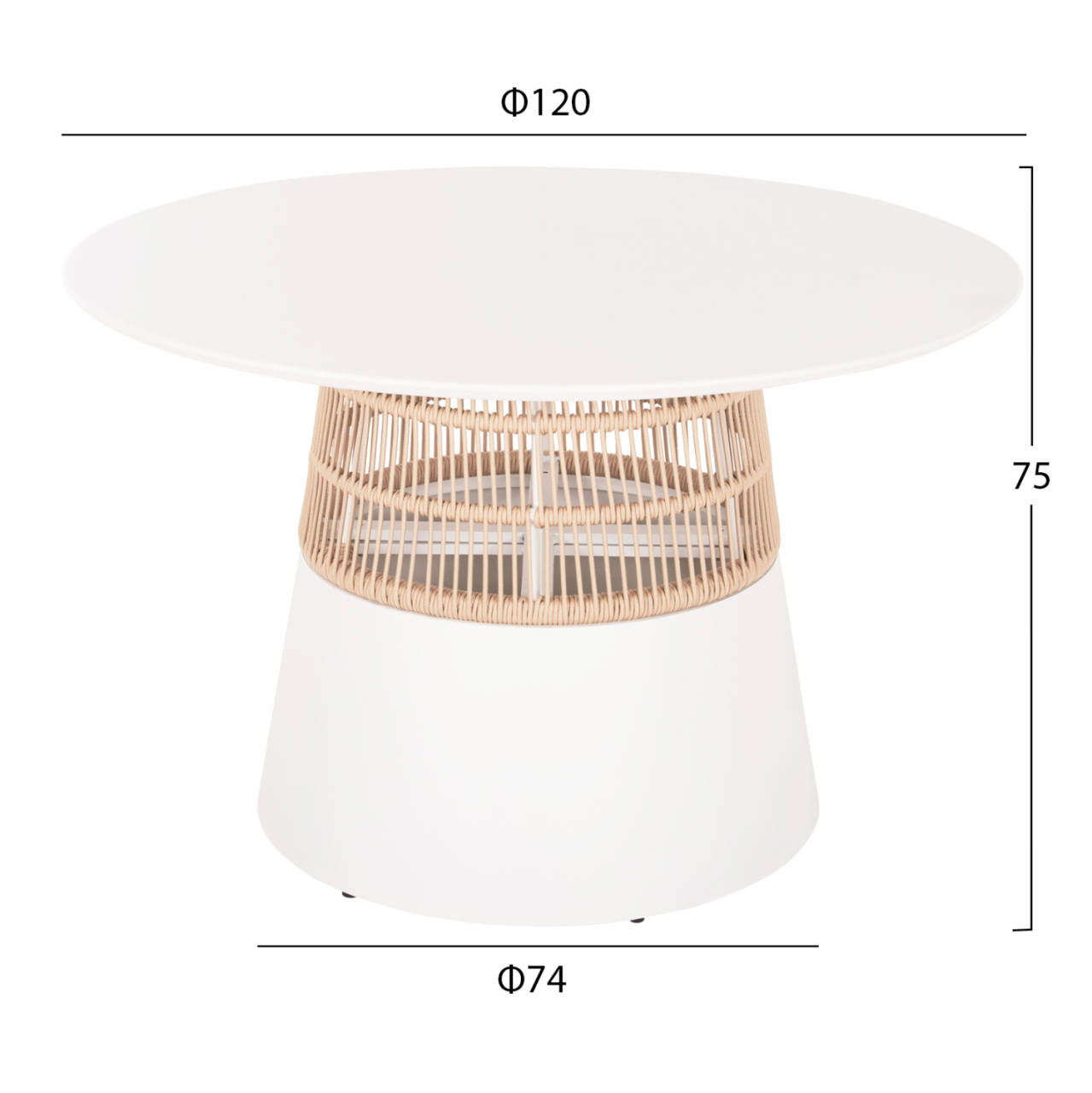 ROUND TABLE SAEID HM6106.02 ALUMINUM IN WHITE-SYNTHETIC ROPE IN BEIGE Φ120x75Hcm. [2]