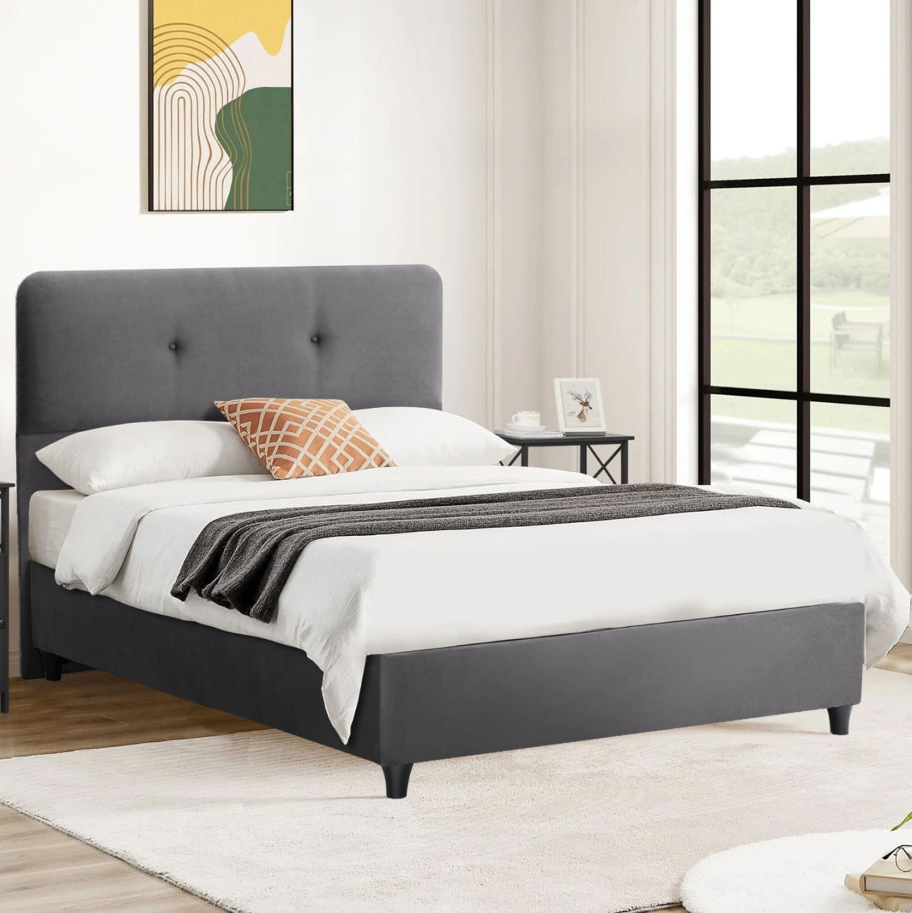 SEMI-DOUBLE BED WITH MATTRESS DOLORES HM10746.01 VELVET IN GREY--FOR 120x200cm. [2]