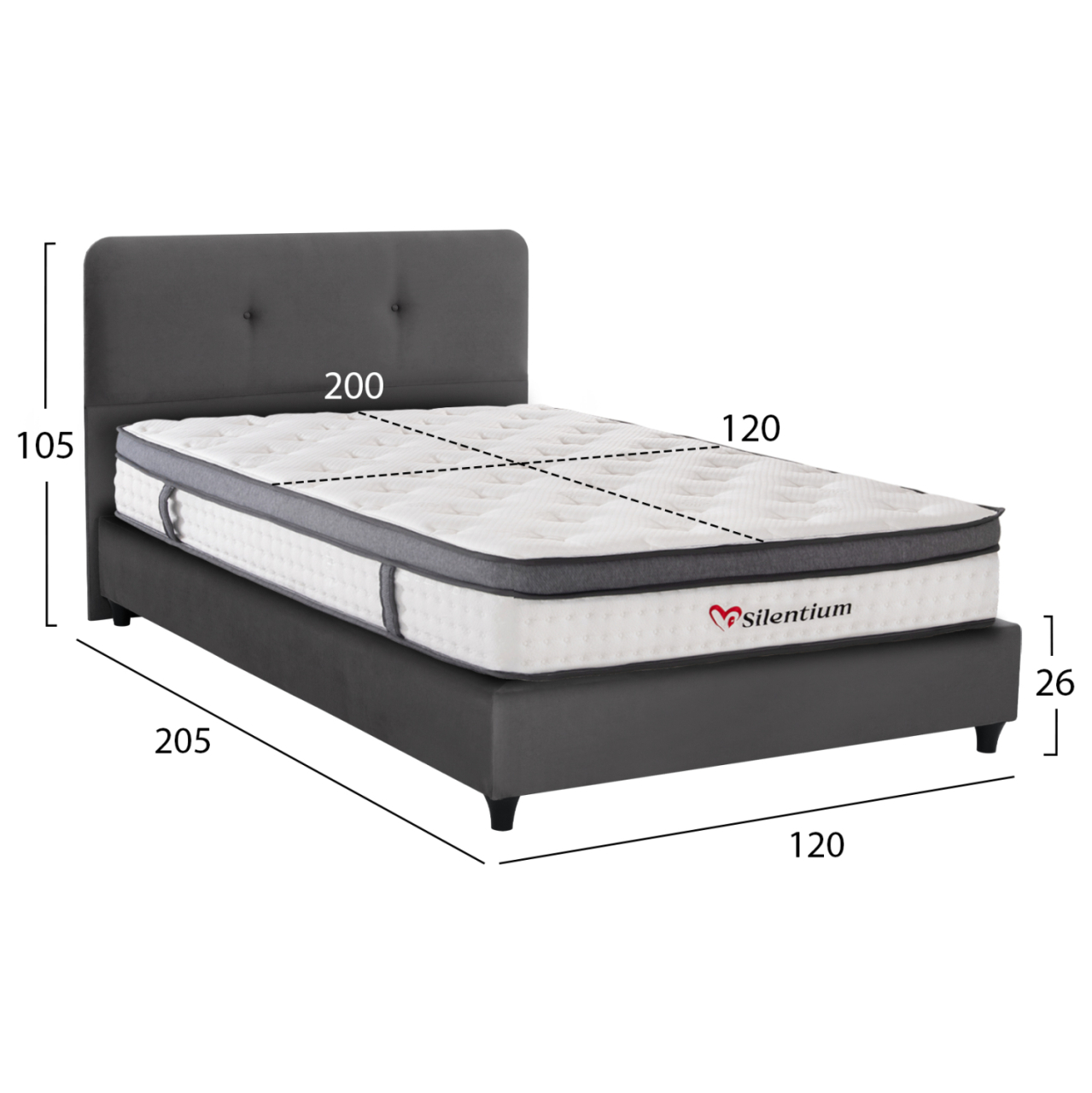 SEMI-DOUBLE BED WITH MATTRESS DOLORES HM10746.01 VELVET IN GREY--FOR 120x200cm. [3]