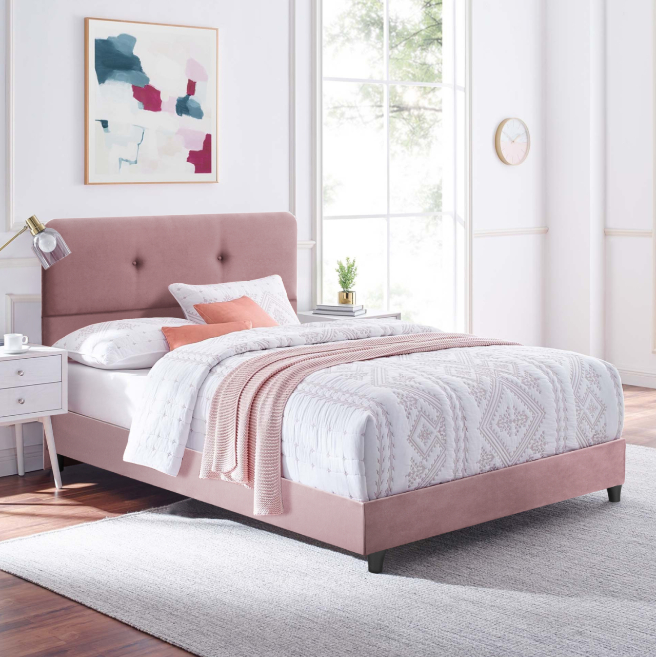 SEMI-DOUBLE BED WITH MATTRESS DOLORES HM10746.02 VELVET IN DUSTY PINK--FOR 120x200cm. [2]