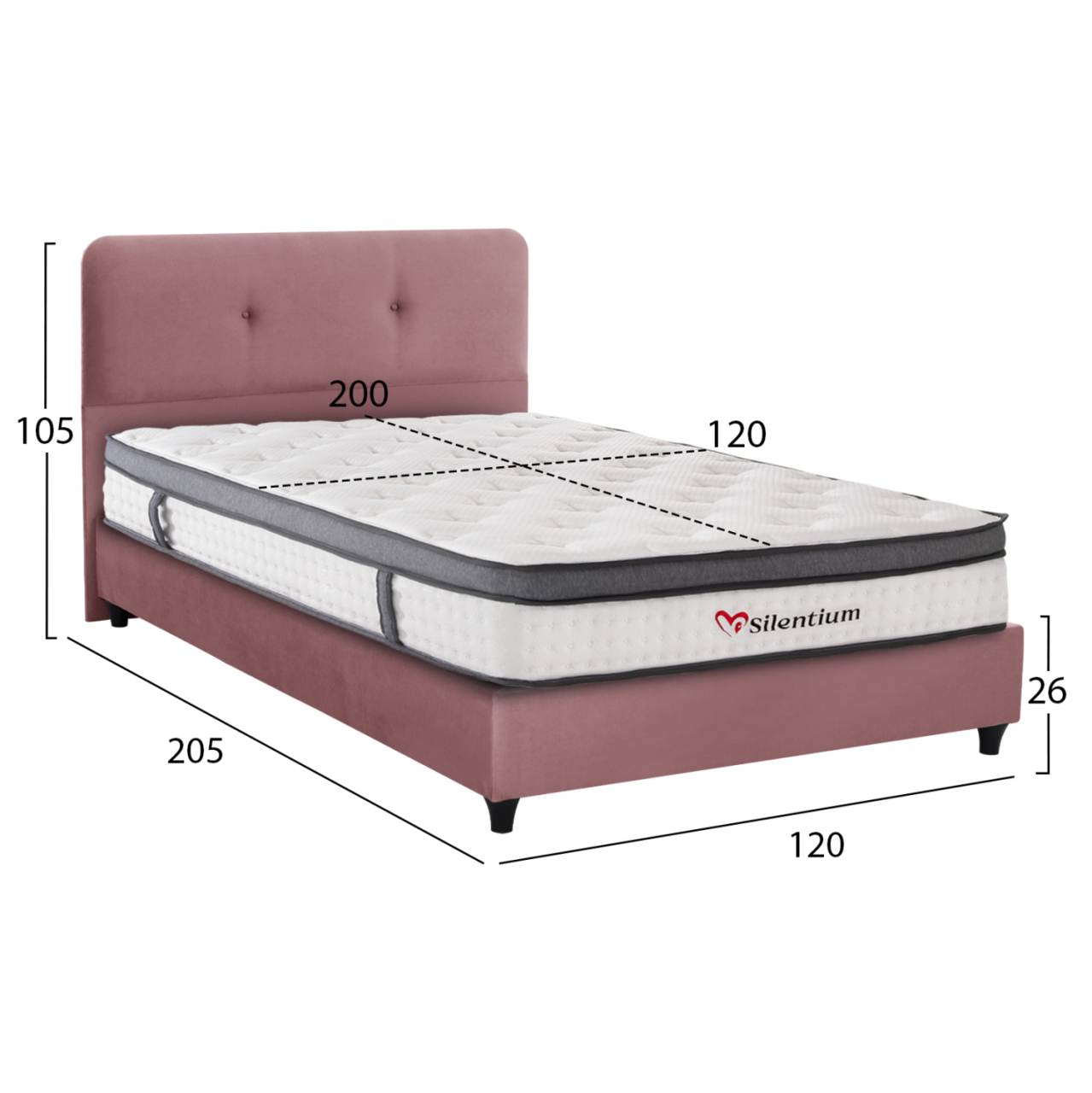 SEMI-DOUBLE BED WITH MATTRESS DOLORES HM10746.02 VELVET IN DUSTY PINK--FOR 120x200cm. [3]