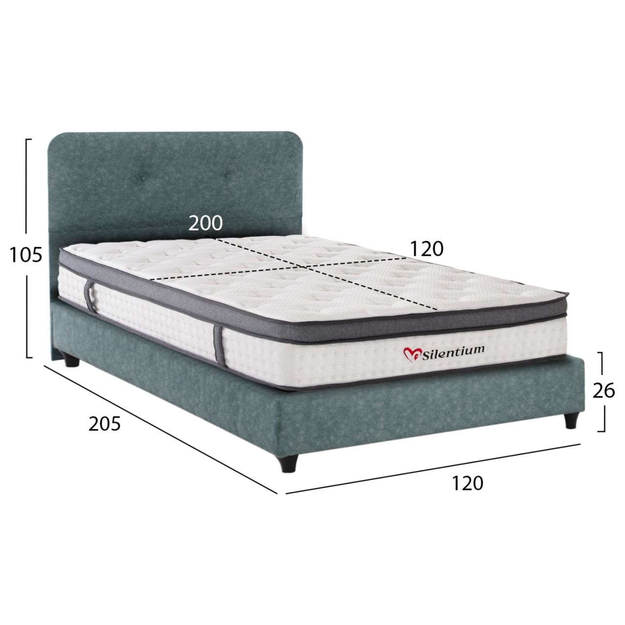 SEMI-DOUBLE BED WITH MATTRESS DOLORES HM10746.04 t.NUBUCK FABRIC IN LIGHT GREEN--FOR 120x200cm. [3]
