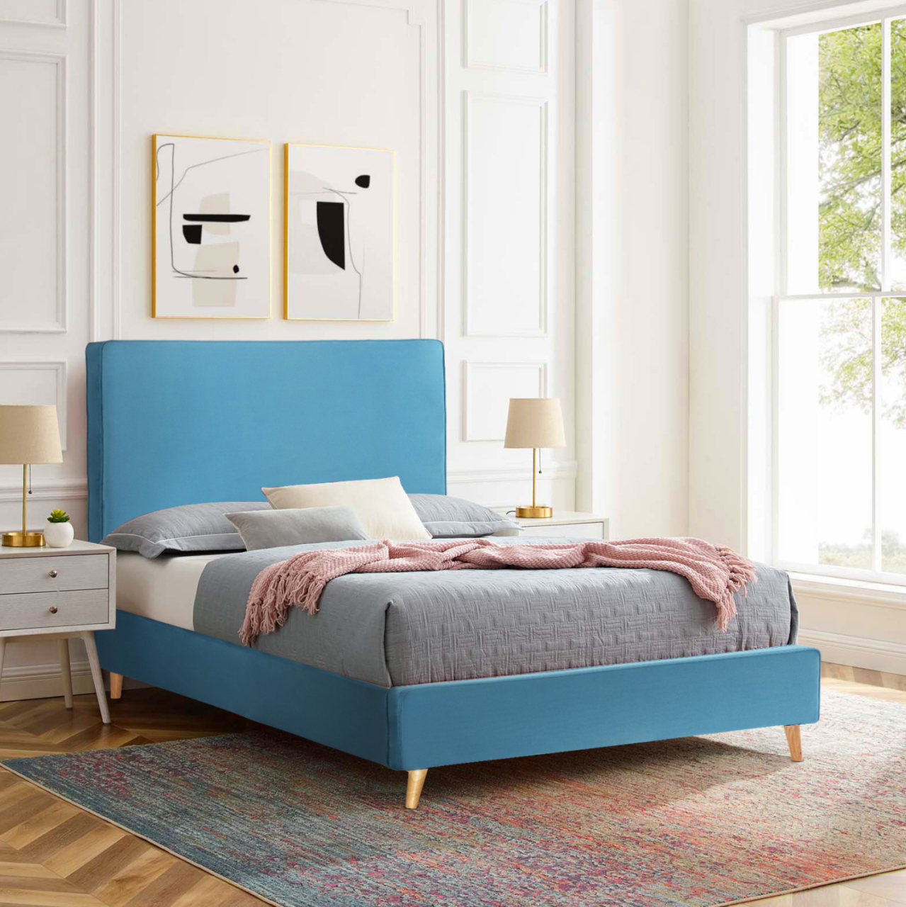 SEMI-DOUBLE BED WITH MATTRESS MAYLIN HM10758.02 TURQUOISE VELVET--MATTRESS 120X200cm [2]