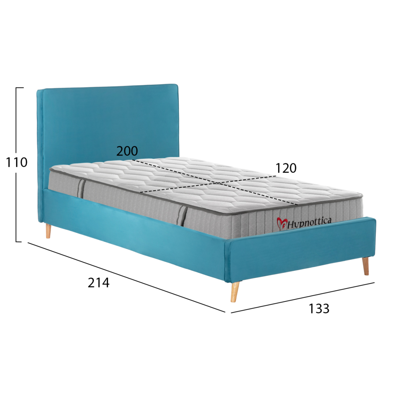 SEMI-DOUBLE BED WITH MATTRESS MAYLIN HM10758.02 TURQUOISE VELVET--MATTRESS 120X200cm [3]