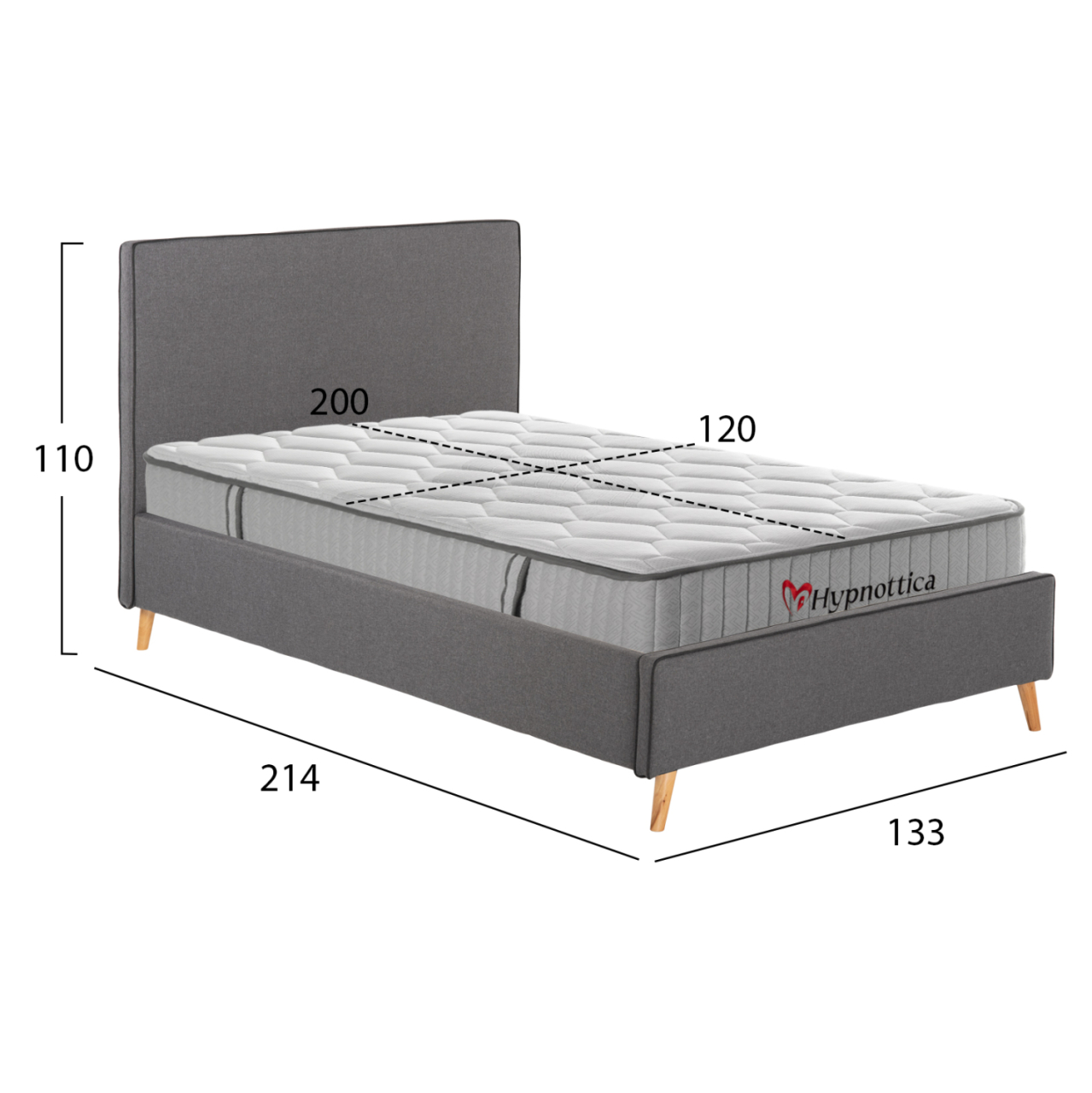 SEMI-DOUBLE BED WITH MATTRESS MAYLIN HM10758.03 GREY FABRIC--MATTRESS 120X200cm [3]