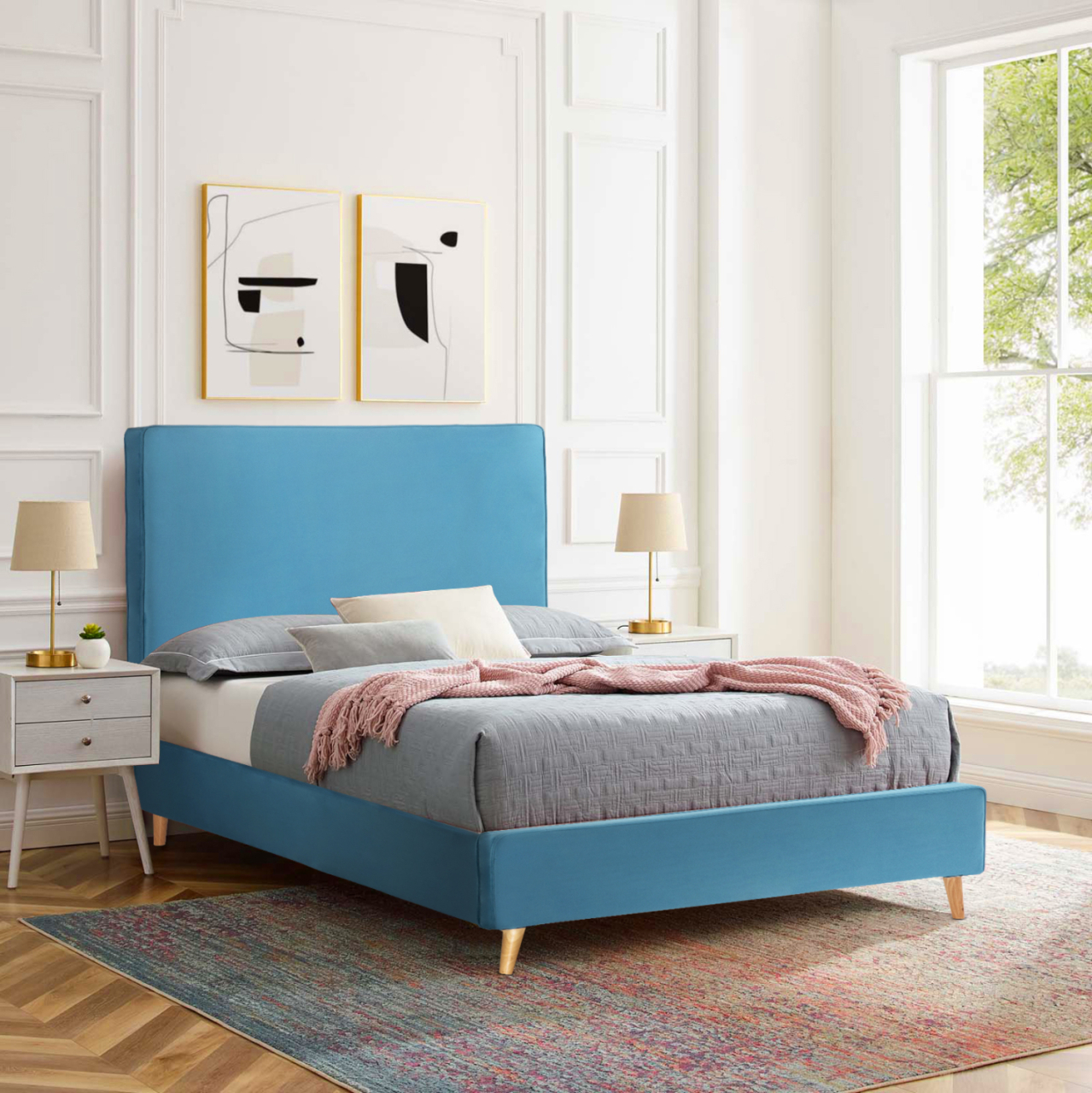 SEMI-DOUBLE BED WITH MATTRESS MAYLIN HM10802.01 TURQUOISE VELVET--MATTRESS 120X200cm [2]
