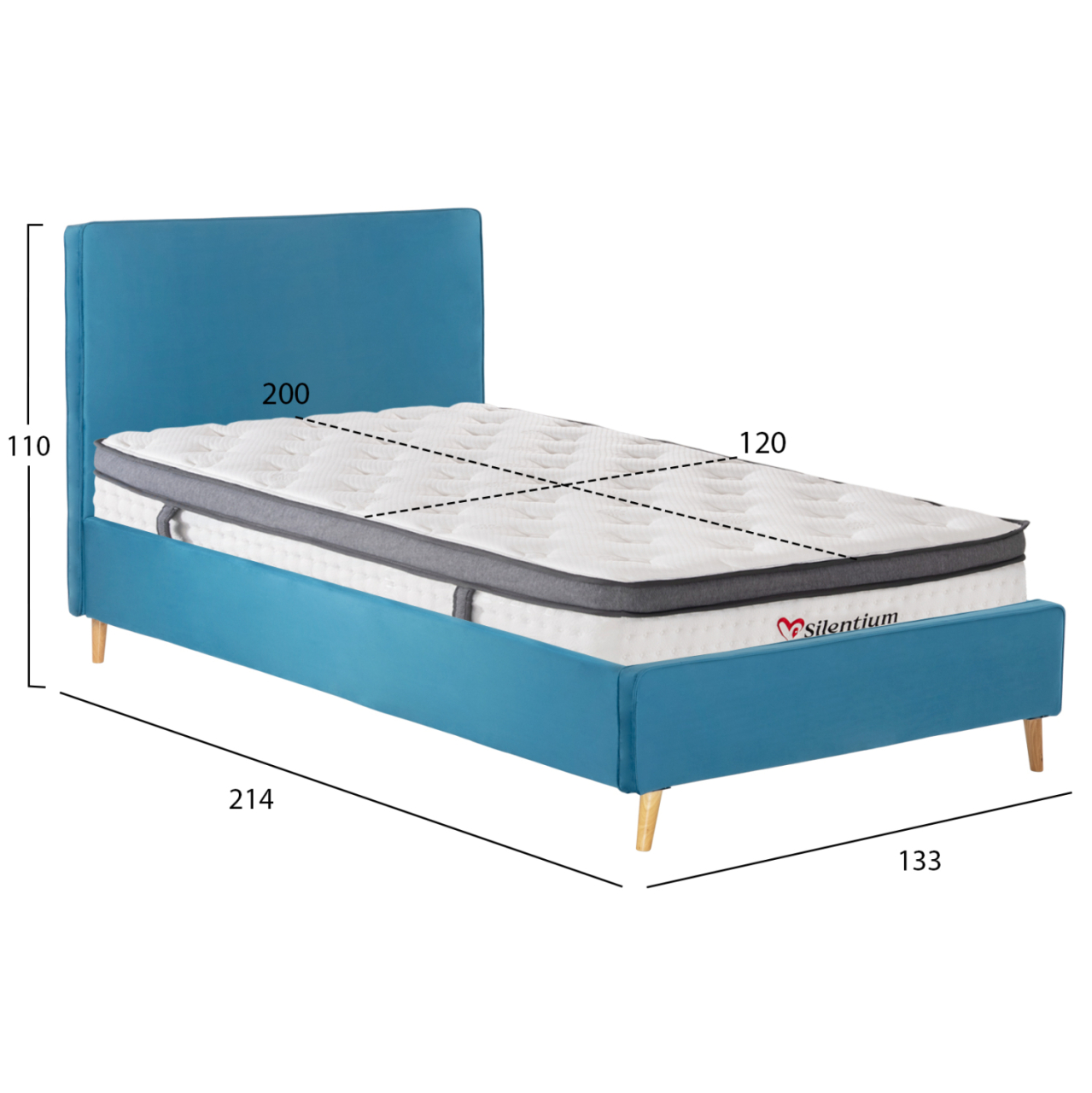 SEMI-DOUBLE BED WITH MATTRESS MAYLIN HM10802.01 TURQUOISE VELVET--MATTRESS 120X200cm [3]