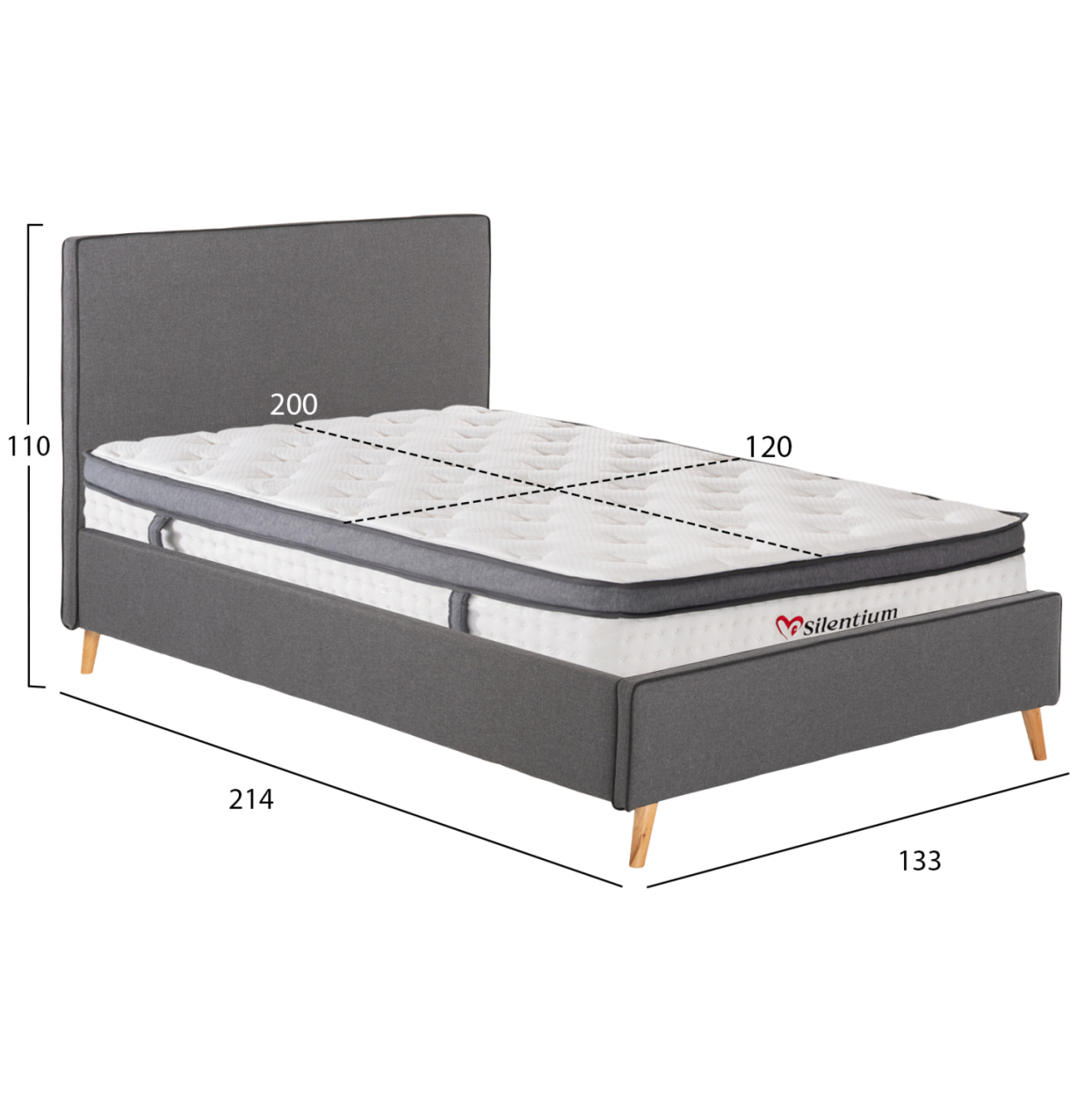 SEMI-DOUBLE BED WITH MATTRESS MAYLIN HM10802.02 GREY FABRIC--MATTRESS 120X200cm [3]