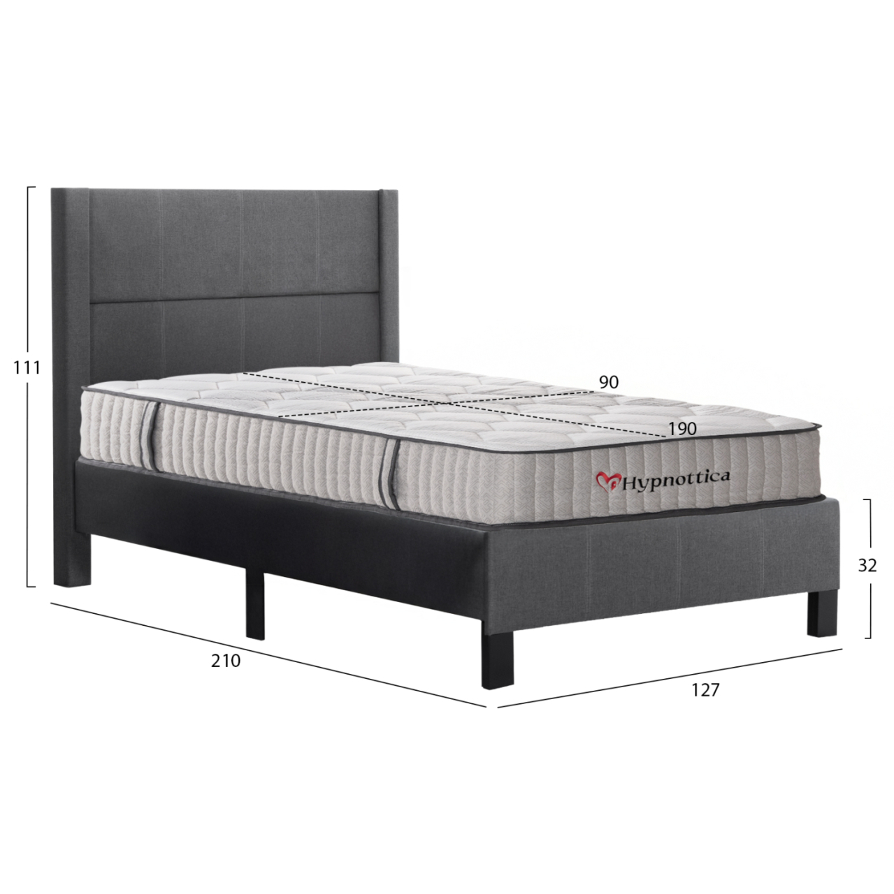 SEMI-DOUBLE BED WITH MATTRESS TRILLOP HM10757.01 GREY FABRIC--FOR 120X200cm. [3]