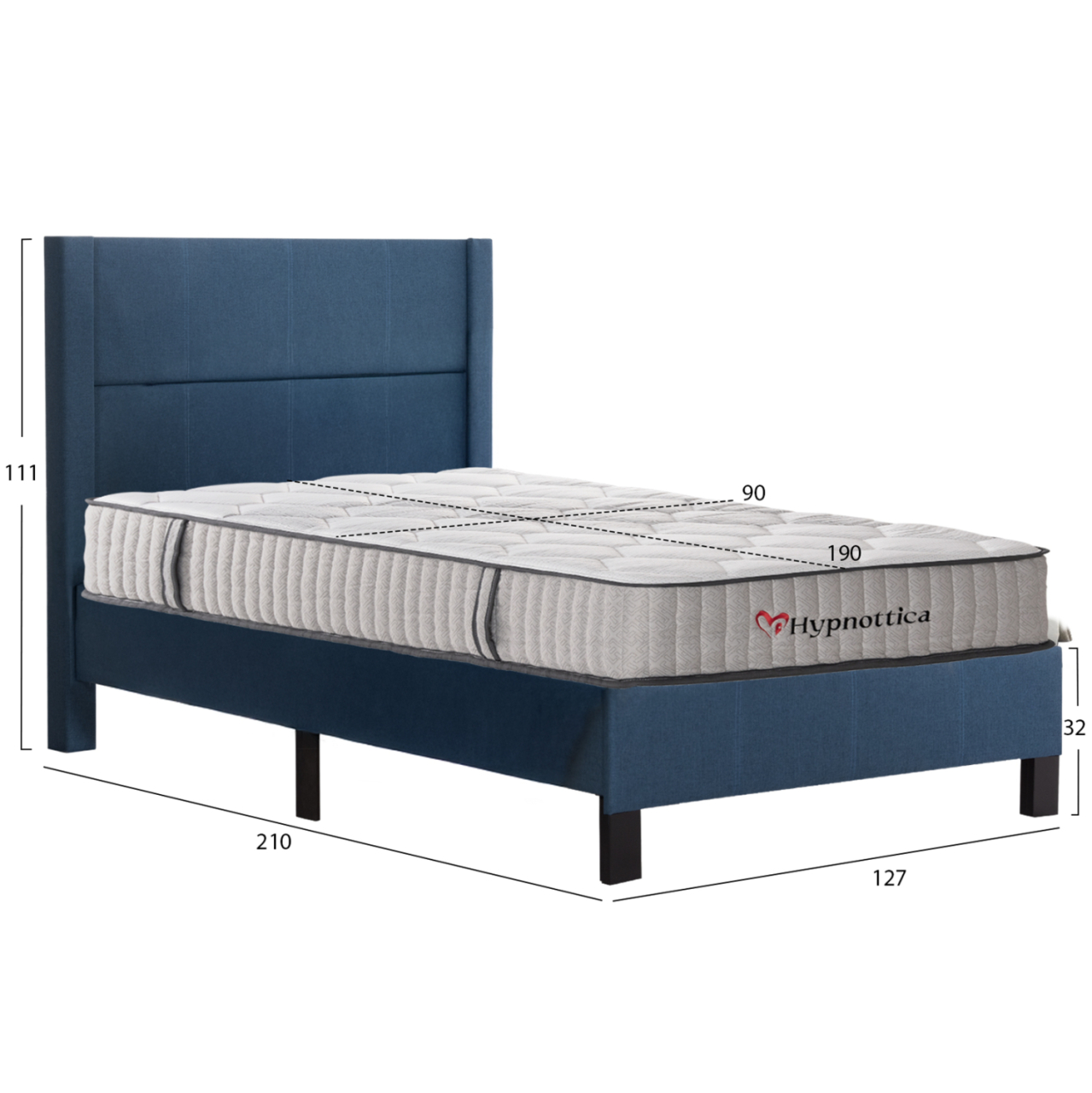 SEMI-DOUBLE BED WITH MATTRESS TRILLOP HM10757.02 BLUE FABRIC--FOR 120X200cm. [3]