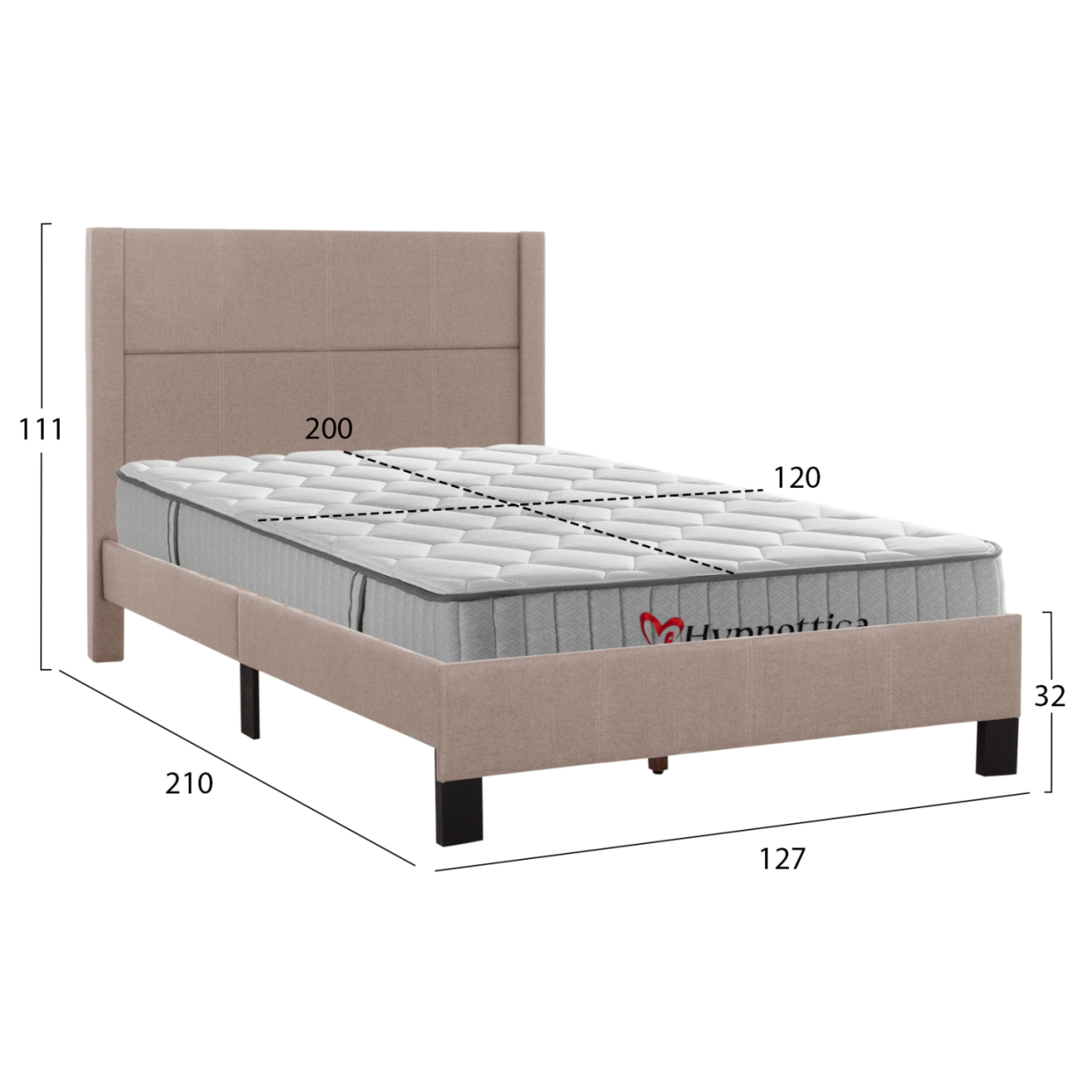 SEMI-DOUBLE BED WITH MATTRESS TRILLOP HM10757.03 BEIGE FABRIC--FOR 120X200cm. [3]