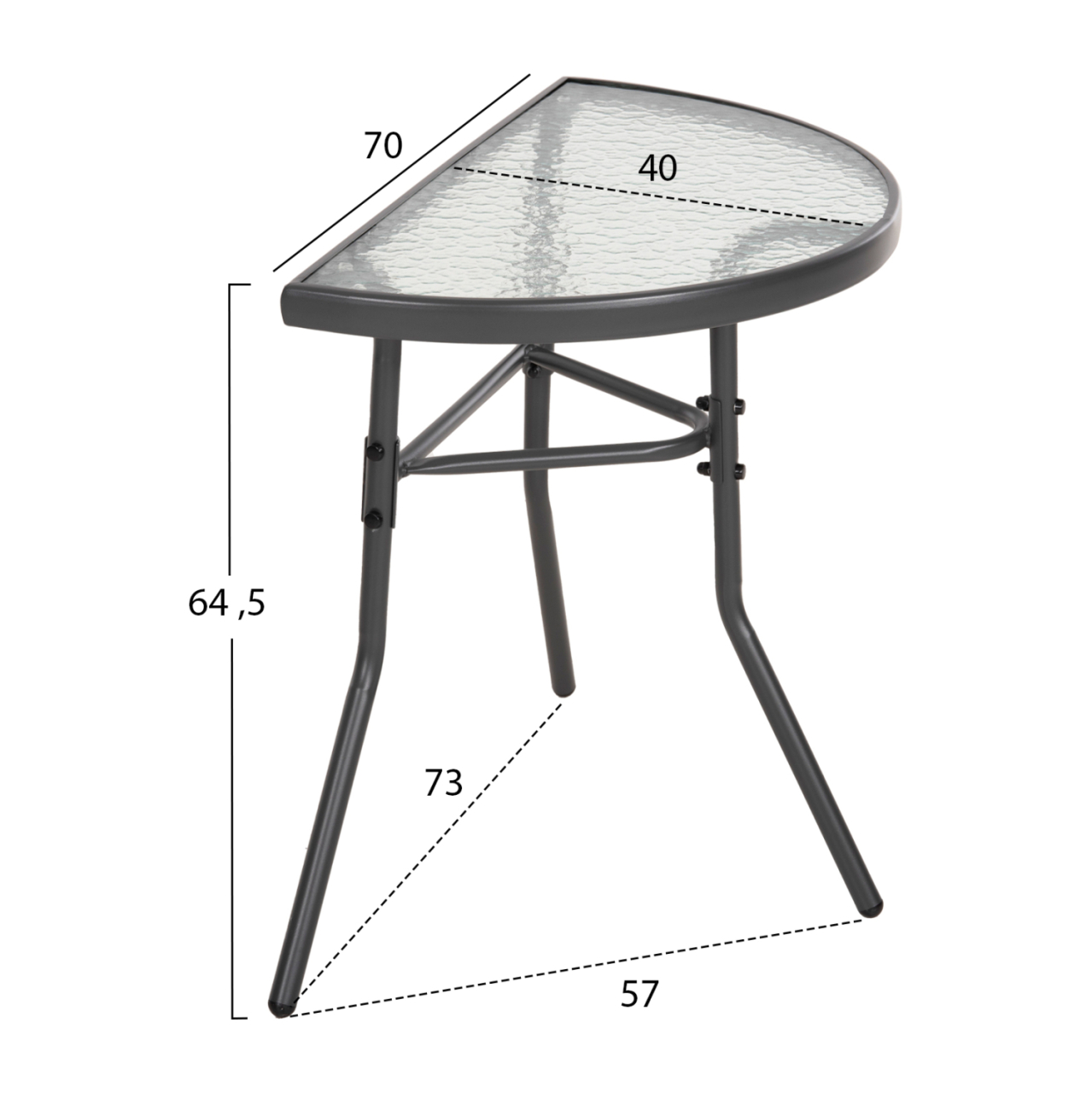 SEMICIRCULAR TABLE LIMA HM5967.01 METAL IN GREY WITH GLASS TOP 70x40x64,5Hcm. [3]