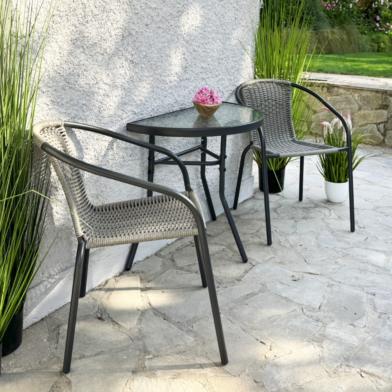 SEMICIRCULAR TABLE LIMA HM5967.01 METAL IN GREY WITH GLASS TOP 70x40x64,5Hcm. [2]