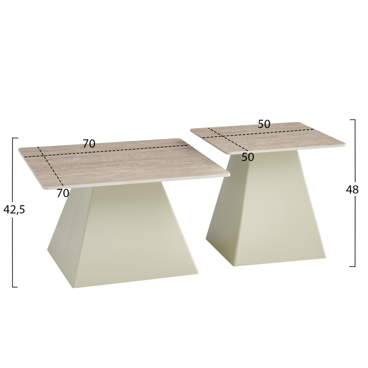 SET 2 COFFEE TABLES QUBER(X) HM18311.04 CERAMIC SQUARE TOPS--BASES IN CHAMPAGNE COLOR [2]