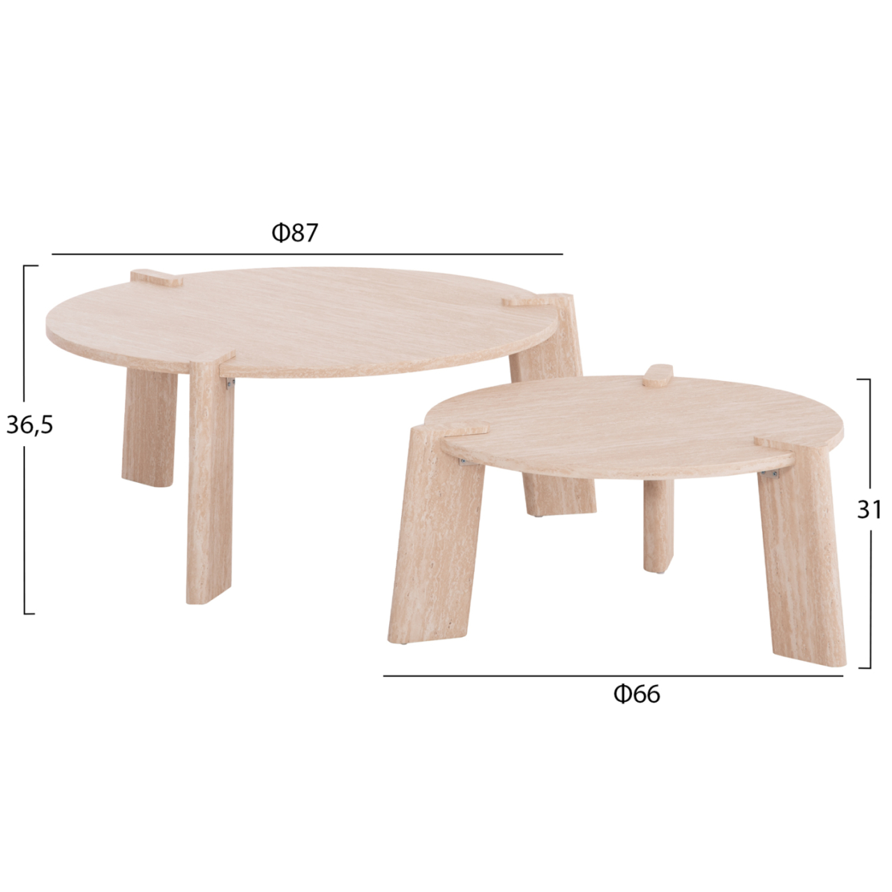 SET 2PCS COFFEE TABLES EQUIL HM9943.01 MDF WITH MELAMINE COVER-NATURAL WOOD COLOR 66x66cm + 87x87cm [2]