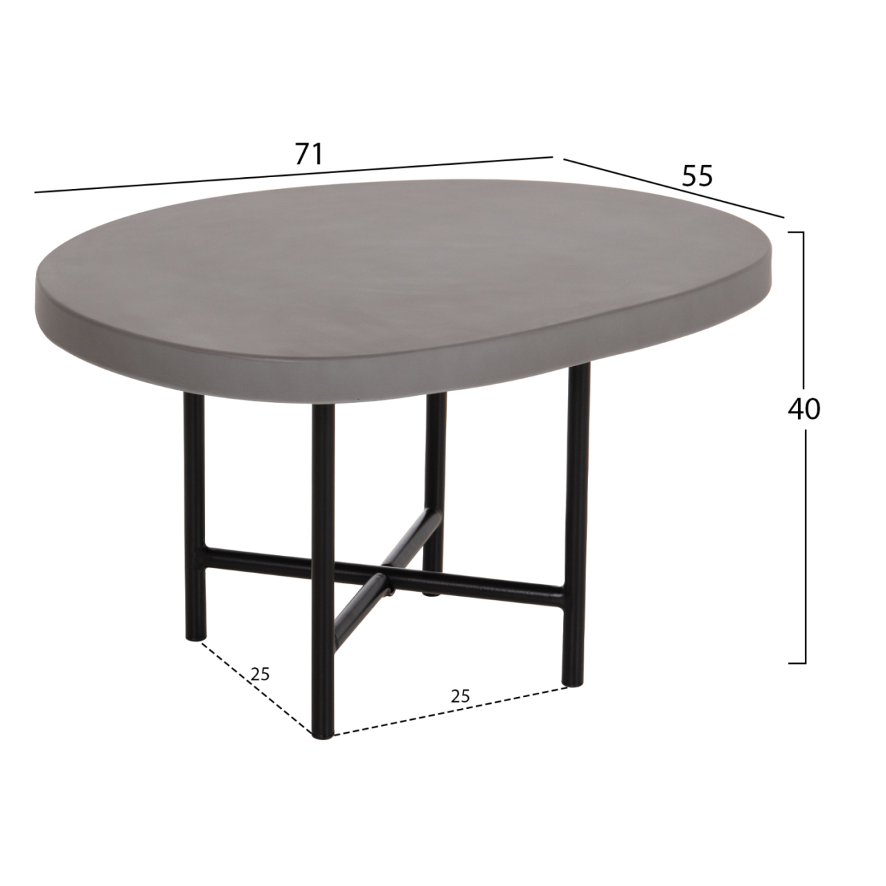 SET 2PCS COFFEE TABLES IFFANS ΗΜ10733.01 FIBER CEMENT IN GREY--BLACK METALLIC LEGS [3]