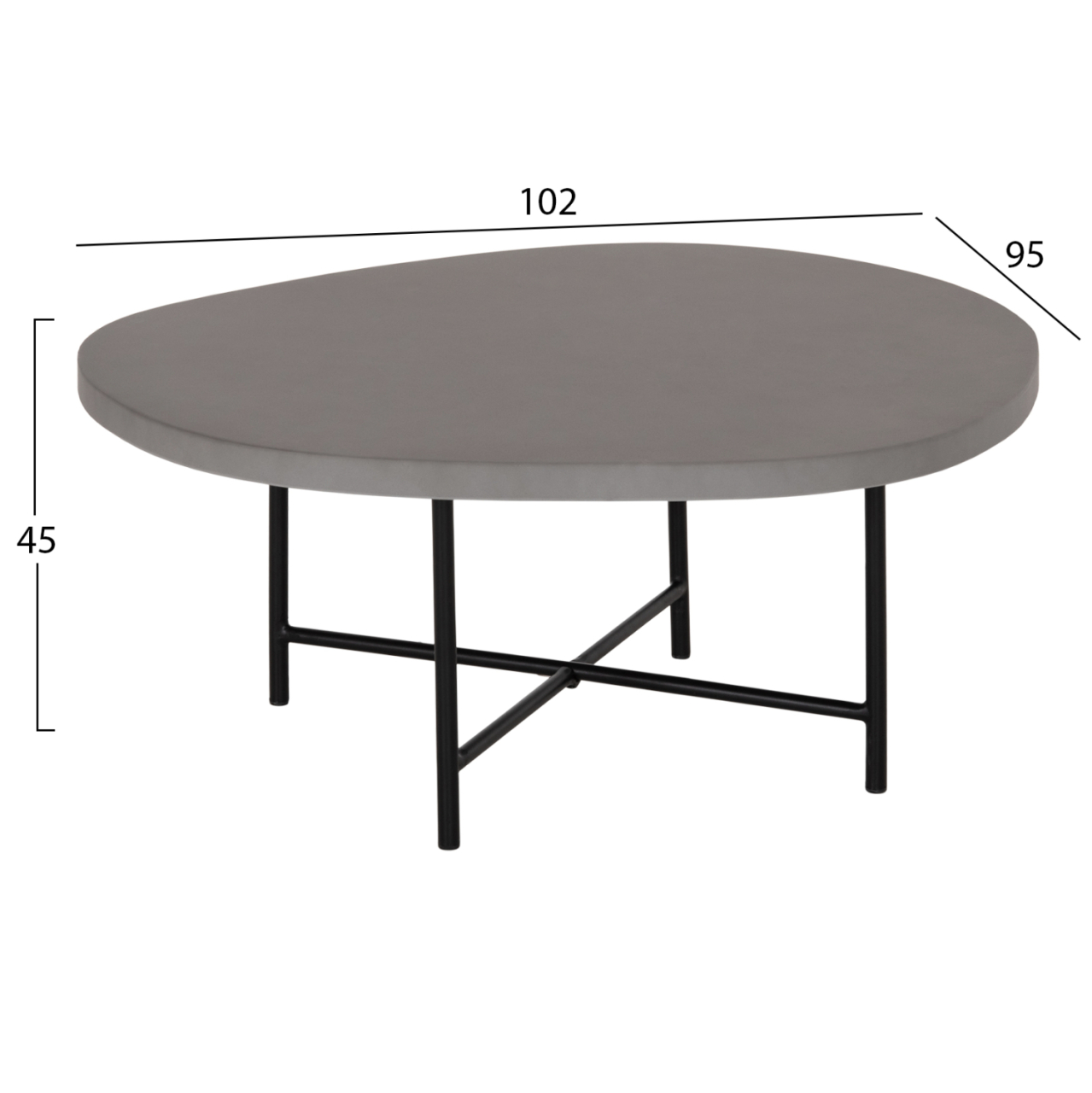 SET 2PCS COFFEE TABLES IFFANS ΗΜ10733.01 FIBER CEMENT IN GREY--BLACK METALLIC LEGS [2]