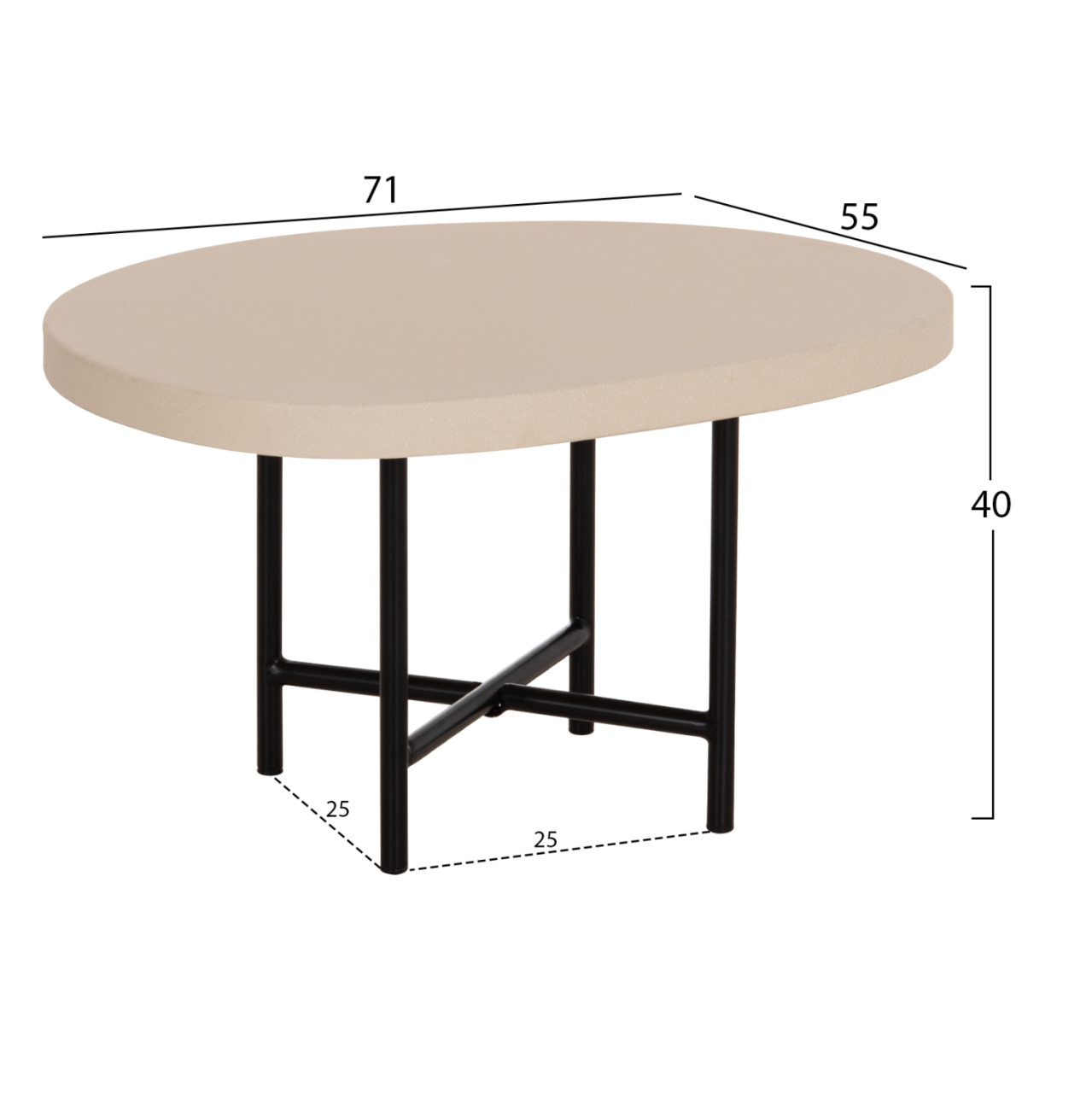SET 2PCS COFFEE TABLES IFFANS HM10733.02 FIBER CEMENT IN BEIGE--BLACK METALLIC LEGS [3]