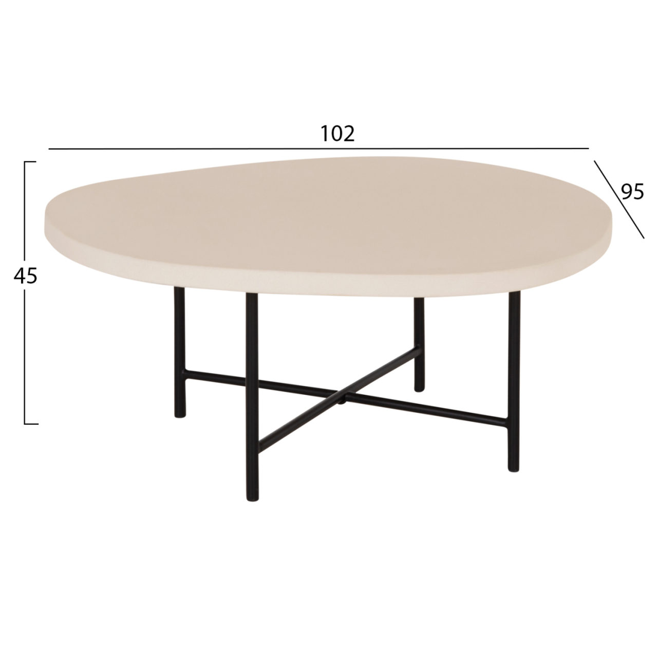 SET 2PCS COFFEE TABLES IFFANS HM10733.02 FIBER CEMENT IN BEIGE--BLACK METALLIC LEGS [2]