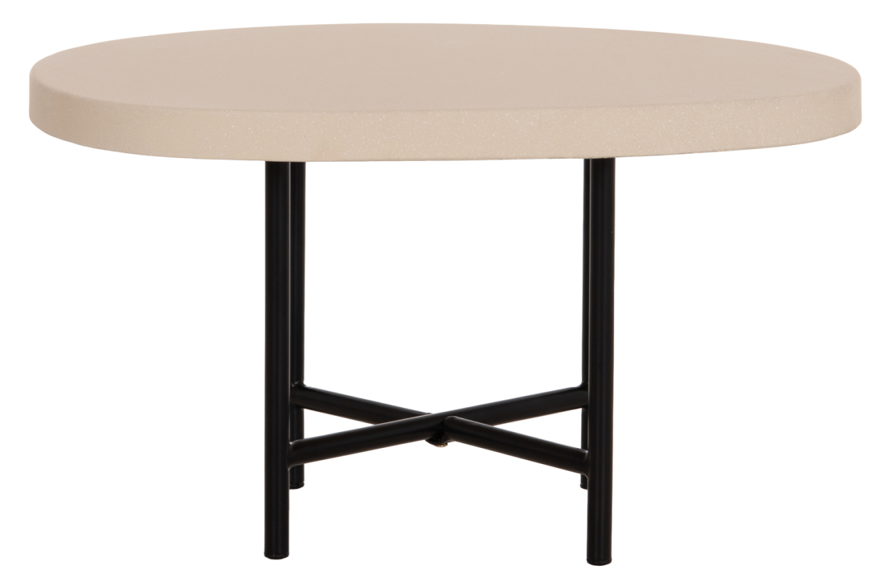 SET 2PCS COFFEE TABLES IFFANS HM10733.02 FIBER CEMENT IN BEIGE--BLACK METALLIC LEGS [5]