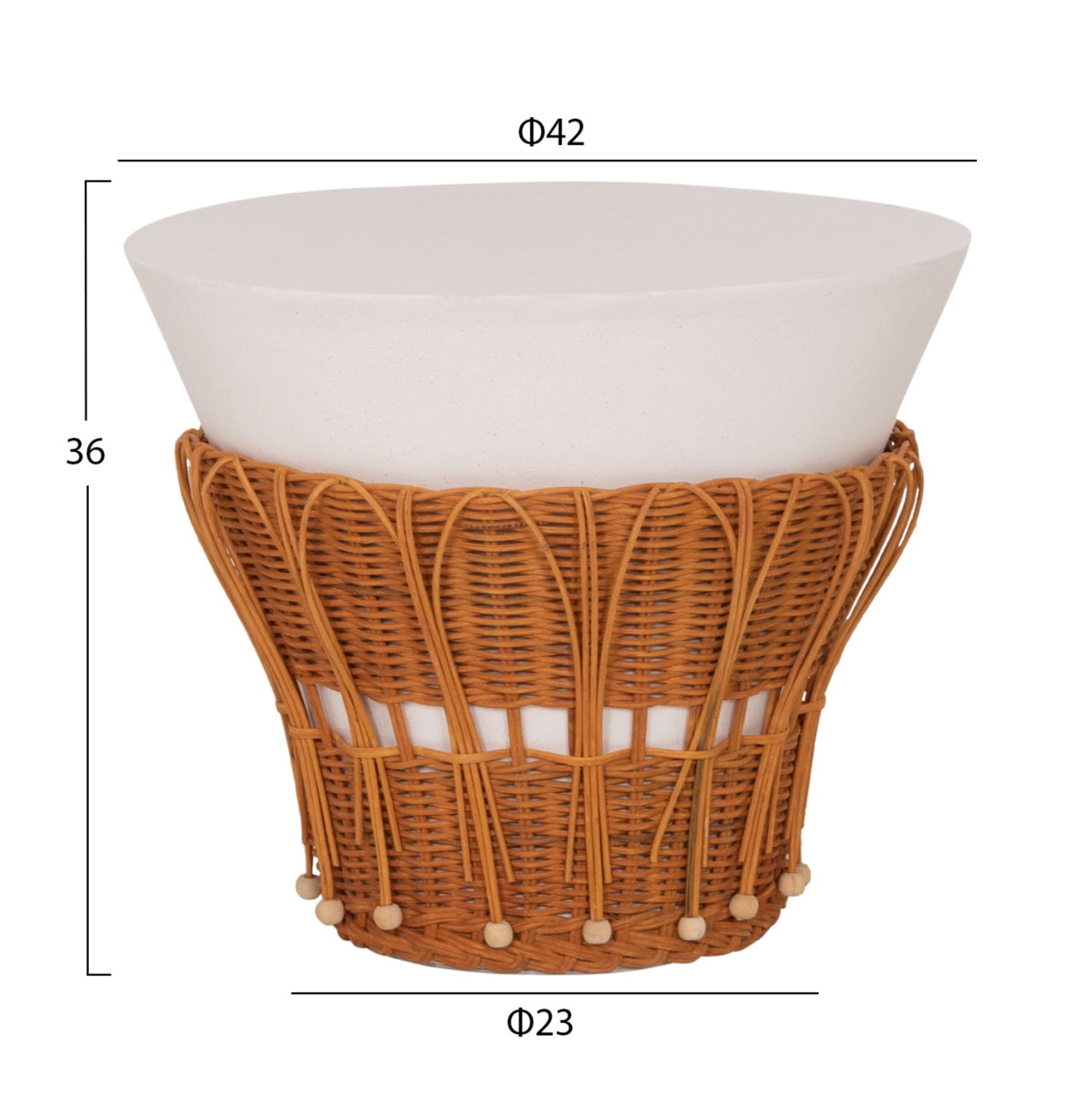 SET 2PCS COFFEE TABLES PERRAL HM21138.02 FIBER CEMENT IN WHITE--NATURAL RATTAN DECOR [3]