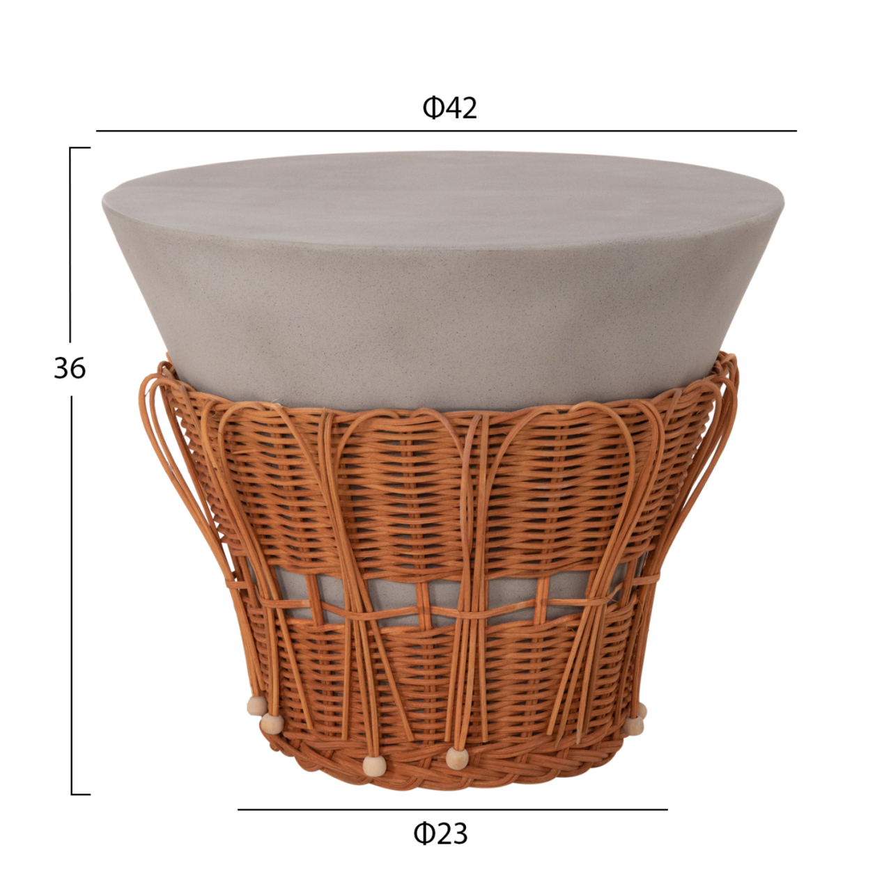 SET 2PCS COFFEE TABLES PERRAL HM21138.03 FIBER CEMENT IN GREY--NATURAL RATTAN DECOR [3]