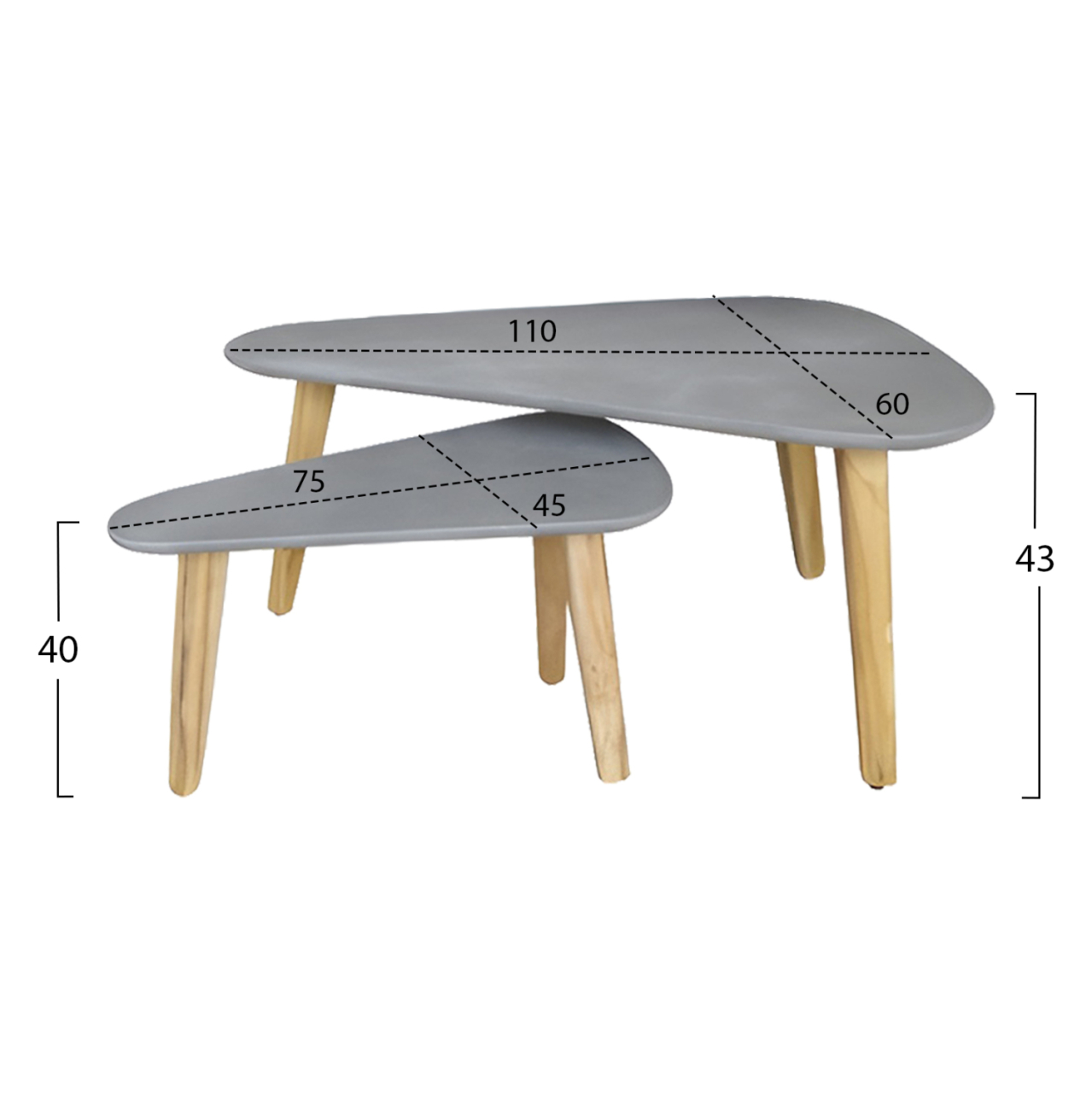 SET 2PCS COFFEE TABLES PRANTIS HM10732.01 FIBER CEMENT IN GREY--ACACIA WOOD LEGS [2]