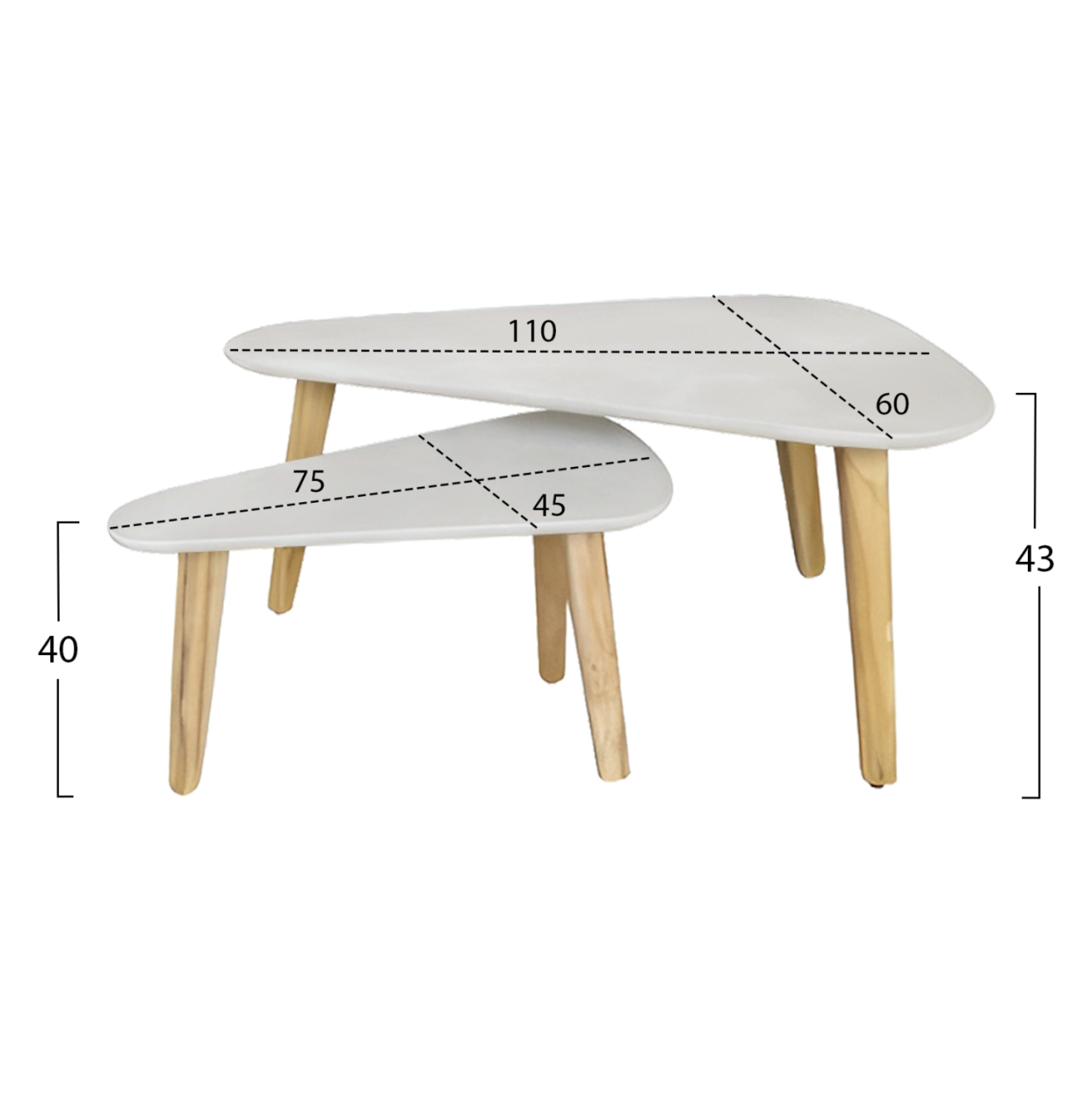 SET 2PCS COFFEE TABLES PRANTIS HM10732.02 FIBER CEMENT IN BEIGE--ACACIA WOOD LEGS [2]