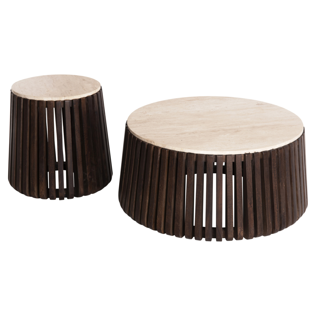 SET 2PCS COFFEE TABLES ROUND KREST HM11958 SOLID ACACIA WOOD-TRAVERTINE Φ90 and Φ50cm. [4]