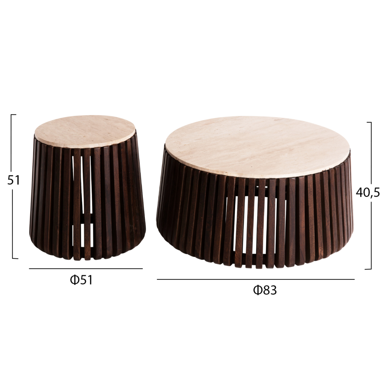 SET 2PCS COFFEE TABLES ROUND KREST HM11958 SOLID ACACIA WOOD-TRAVERTINE Φ90 and Φ50cm. [2]
