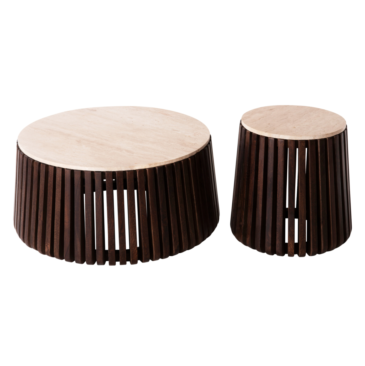 SET 2PCS COFFEE TABLES ROUND KREST HM11958 SOLID ACACIA WOOD-TRAVERTINE Φ90 and Φ50cm. [3]