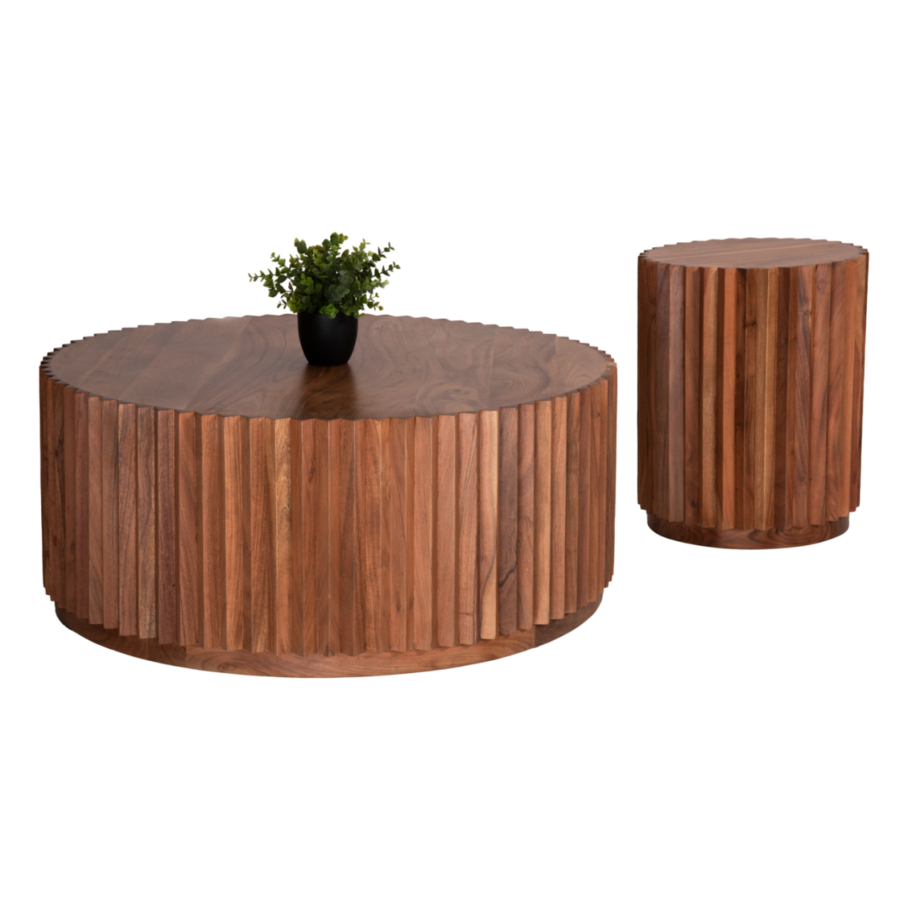 SET 2PCS COFFEE TABLES ROUND SEDGE HM11944 SOLID ACACIA WOOD IN NATURAL Φ90 and Φ40cm. [4]