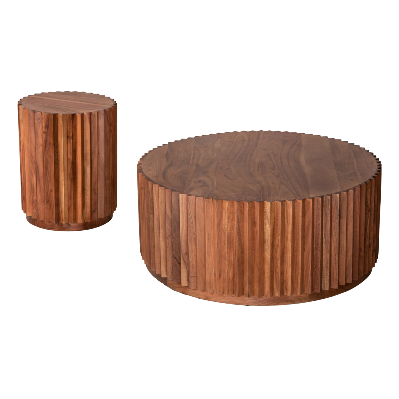 SET 2PCS COFFEE TABLES ROUND SEDGE HM11944 SOLID ACACIA WOOD IN NATURAL Φ90 and Φ40cm. [5]