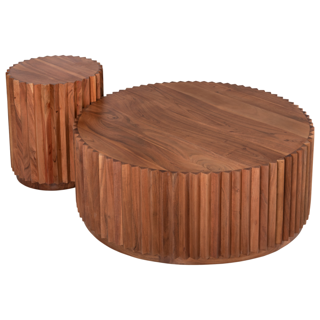 SET 2PCS COFFEE TABLES ROUND SEDGE HM11944 SOLID ACACIA WOOD IN NATURAL Φ90 and Φ40cm. [3]