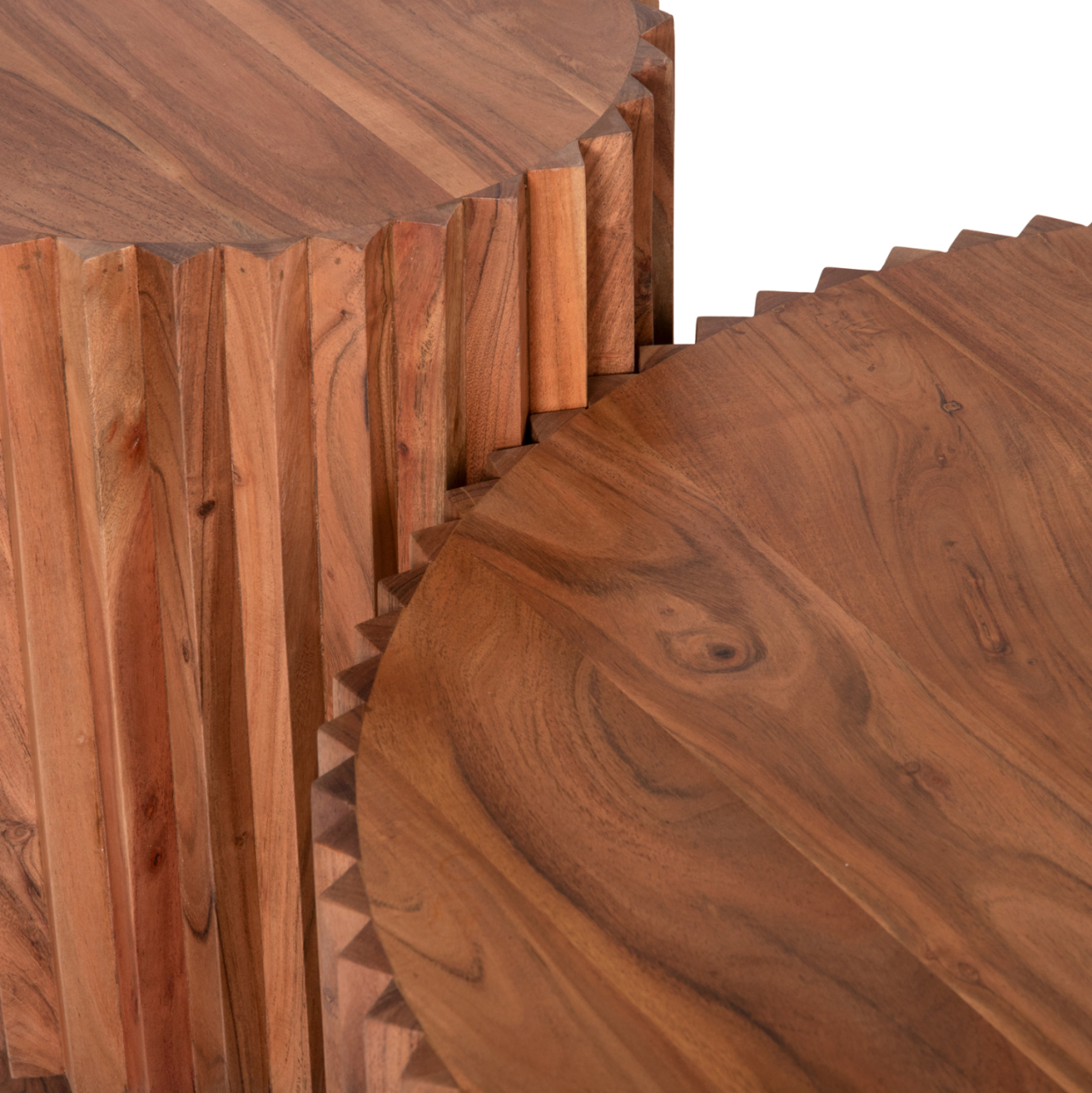 SET 2PCS COFFEE TABLES ROUND SEDGE HM11944 SOLID ACACIA WOOD IN NATURAL Φ90 and Φ40cm. [6]