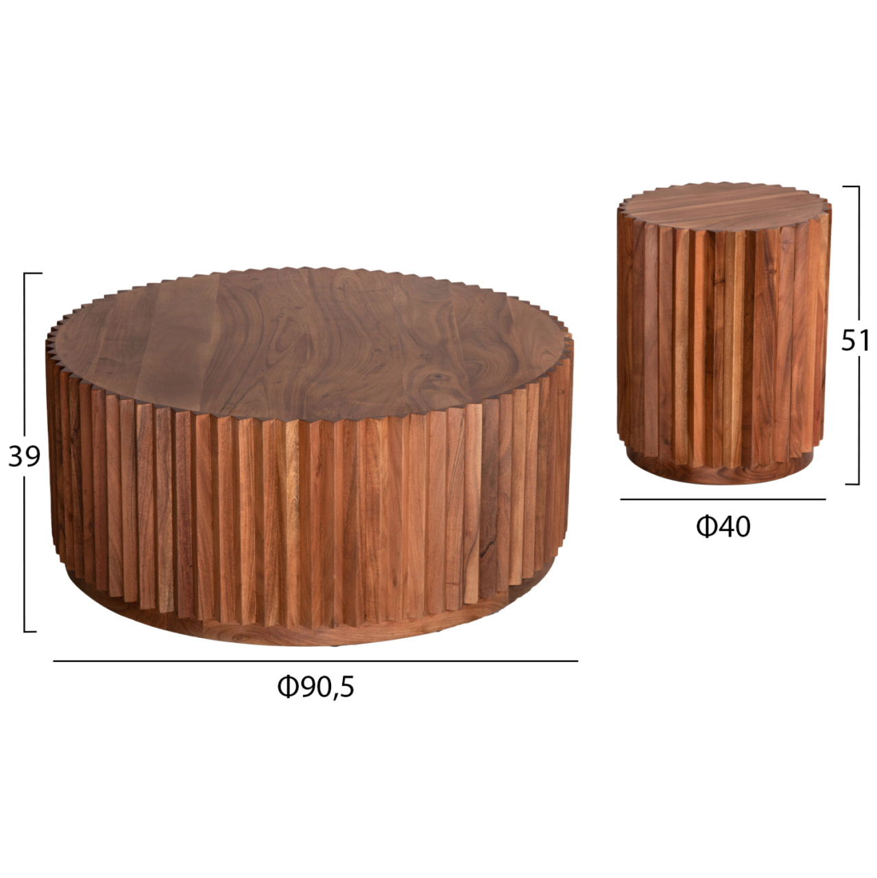 SET 2PCS COFFEE TABLES ROUND SEDGE HM11944 SOLID ACACIA WOOD IN NATURAL Φ90 and Φ40cm. [2]