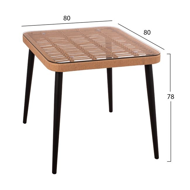 Set 3 pieces Allegra Wicker with Table 80x80x78 Beige and Black HM10483 [2]