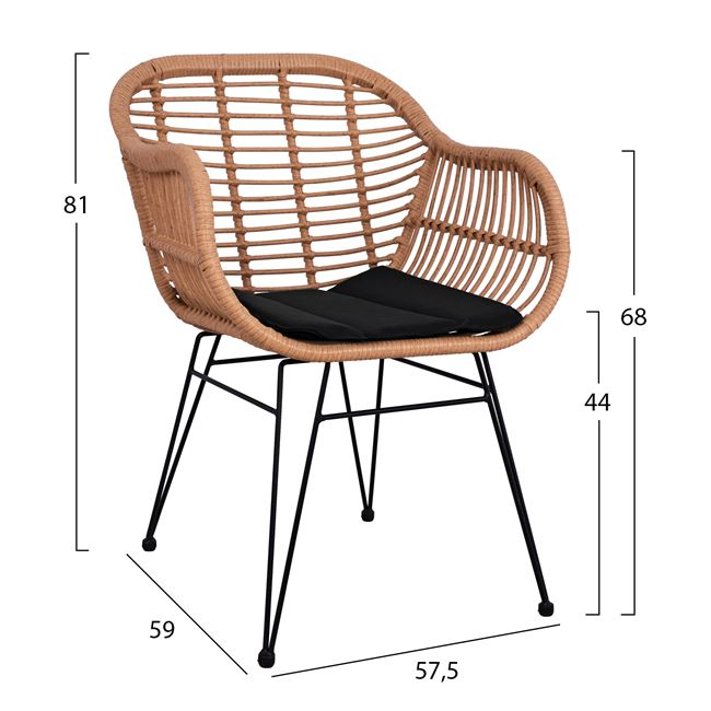 Set 3 pieces Allegra Wicker with Table 80x80x78 Beige and Black HM10483 [3]