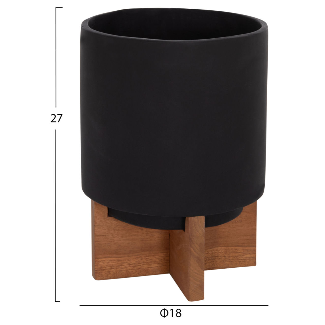 SET 3 POTS/VASES WITH TEAK BASES TANTI HM4685.01 FIBER CEMENT IN BLACK [2]