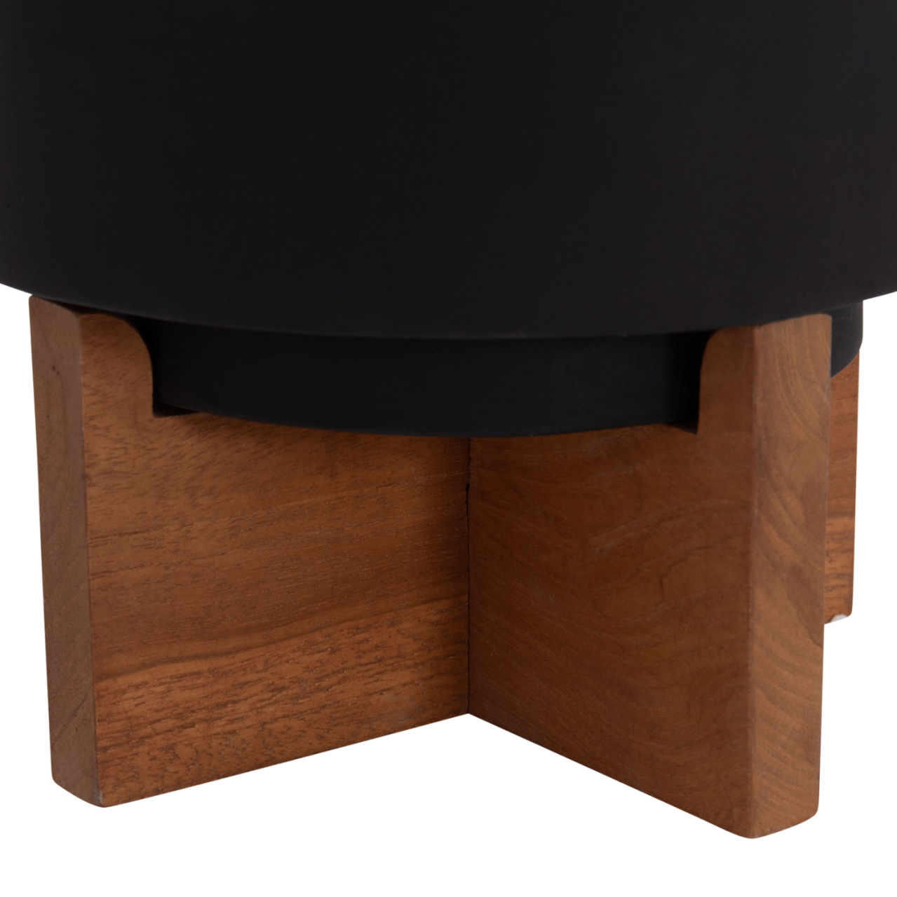 SET 3 POTS/VASES WITH TEAK BASES TANTI HM4685.01 FIBER CEMENT IN BLACK [9]