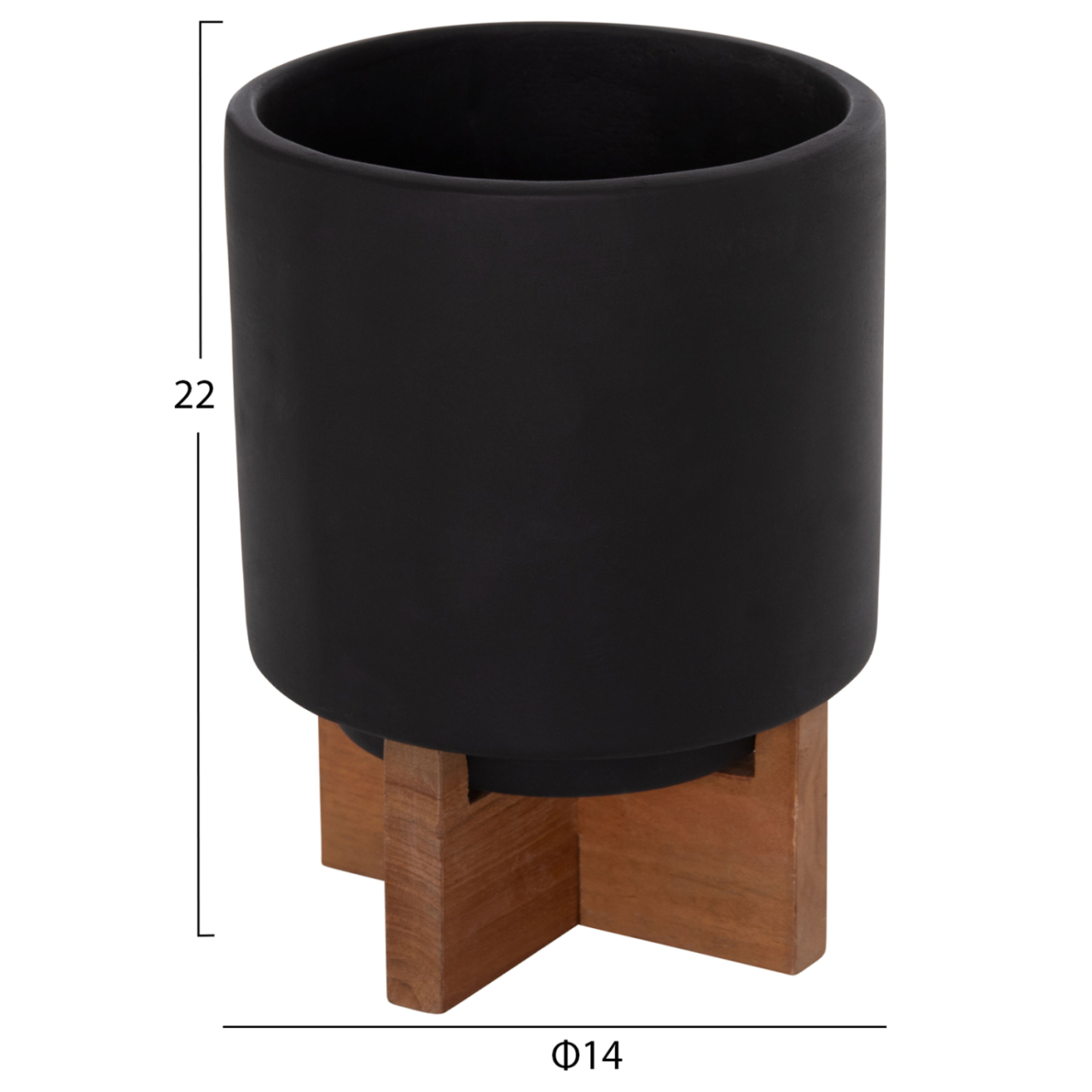 SET 3 POTS/VASES WITH TEAK BASES TANTI HM4685.01 FIBER CEMENT IN BLACK [3]