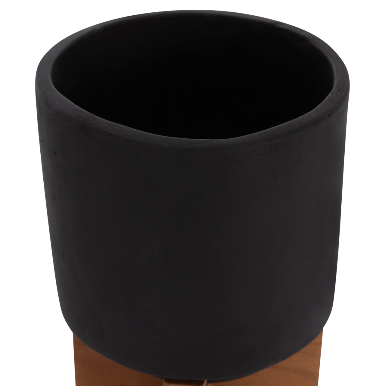 SET 3 POTS/VASES WITH TEAK BASES TANTI HM4685.01 FIBER CEMENT IN BLACK [10]