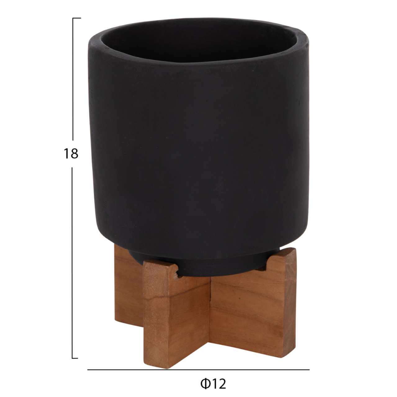 SET 3 POTS/VASES WITH TEAK BASES TANTI HM4685.01 FIBER CEMENT IN BLACK [4]