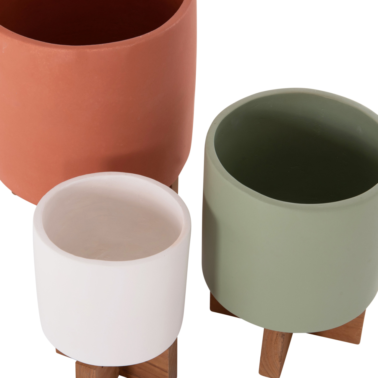 SET 3 POTS/VASES WITH TEAK BASES TANTI HM4685 FIBER CEMENT IN 3 COLORS [8]