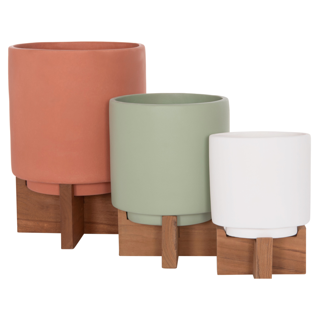SET 3 POTS/VASES WITH TEAK BASES TANTI HM4685 FIBER CEMENT IN 3 COLORS [7]