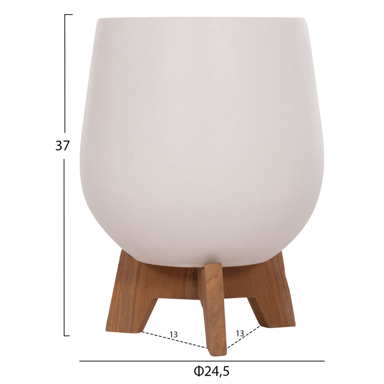 SET 3 POTS/VASES WITH TEAK BASES TRYLL HM4681.02 FIBER CEMENT IN WHITE [4]