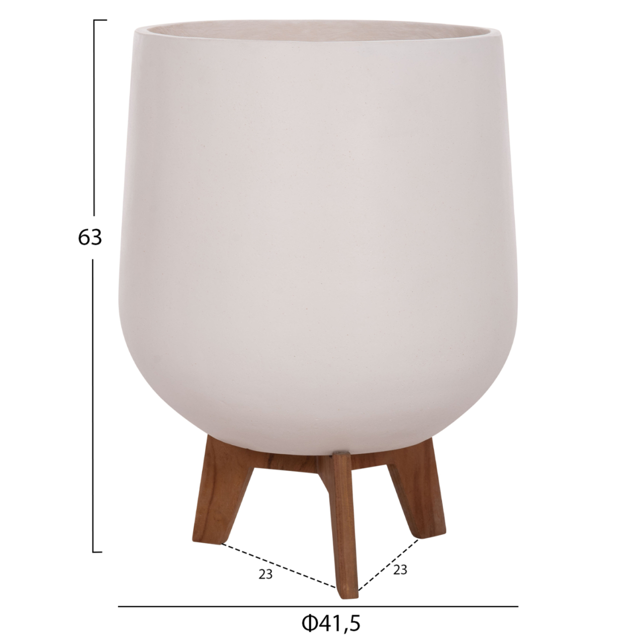 SET 3 POTS/VASES WITH TEAK BASES TRYLL HM4681.02 FIBER CEMENT IN WHITE [2]
