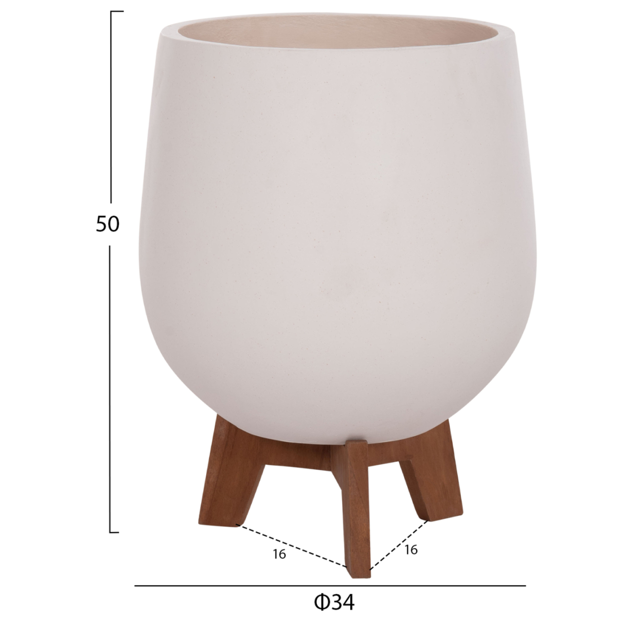 SET 3 POTS/VASES WITH TEAK BASES TRYLL HM4681.02 FIBER CEMENT IN WHITE [3]