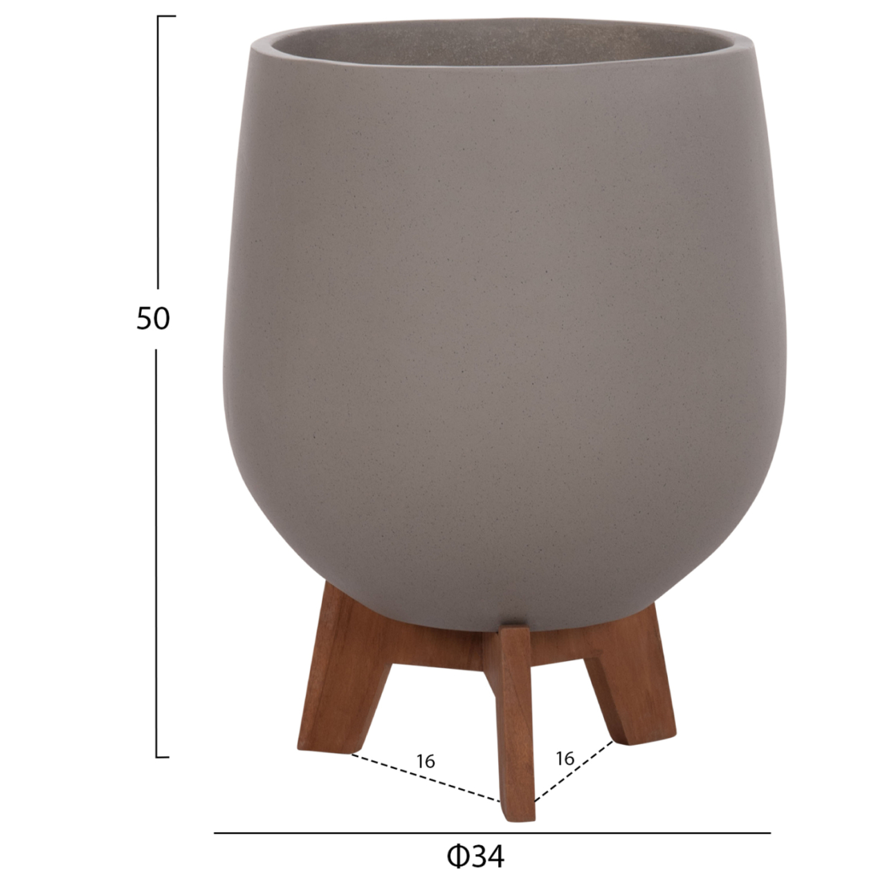 SET 3 POTS/VASES WITH TEAK BASES TRYLL HM4681.03 FIBER CEMENT IN GREY [3]